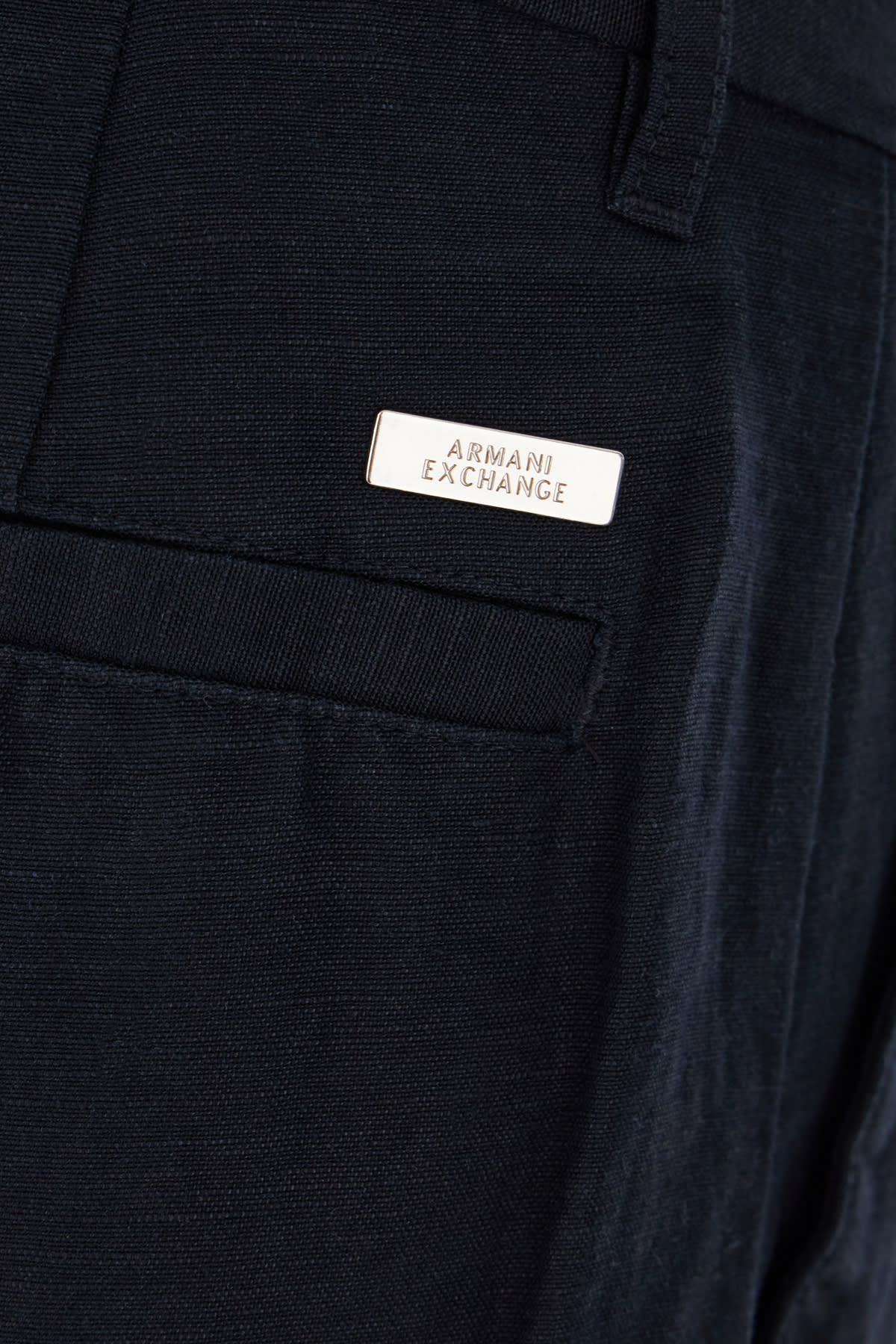 Armani Collezioni Black Linen Blend Pants In Blue