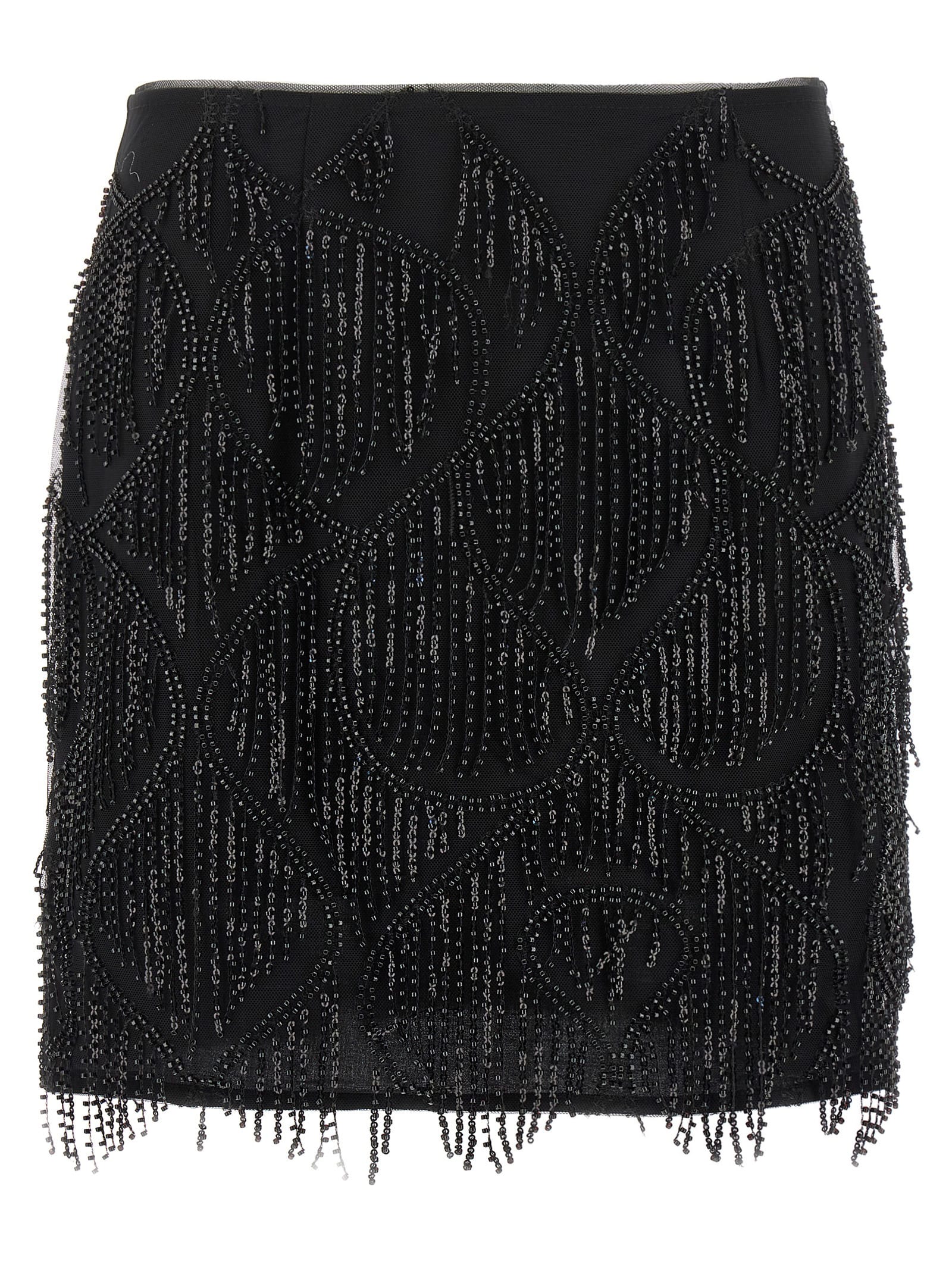 Rotate Birger Christensen Mini Skirt With Fringe And Sequins In Black