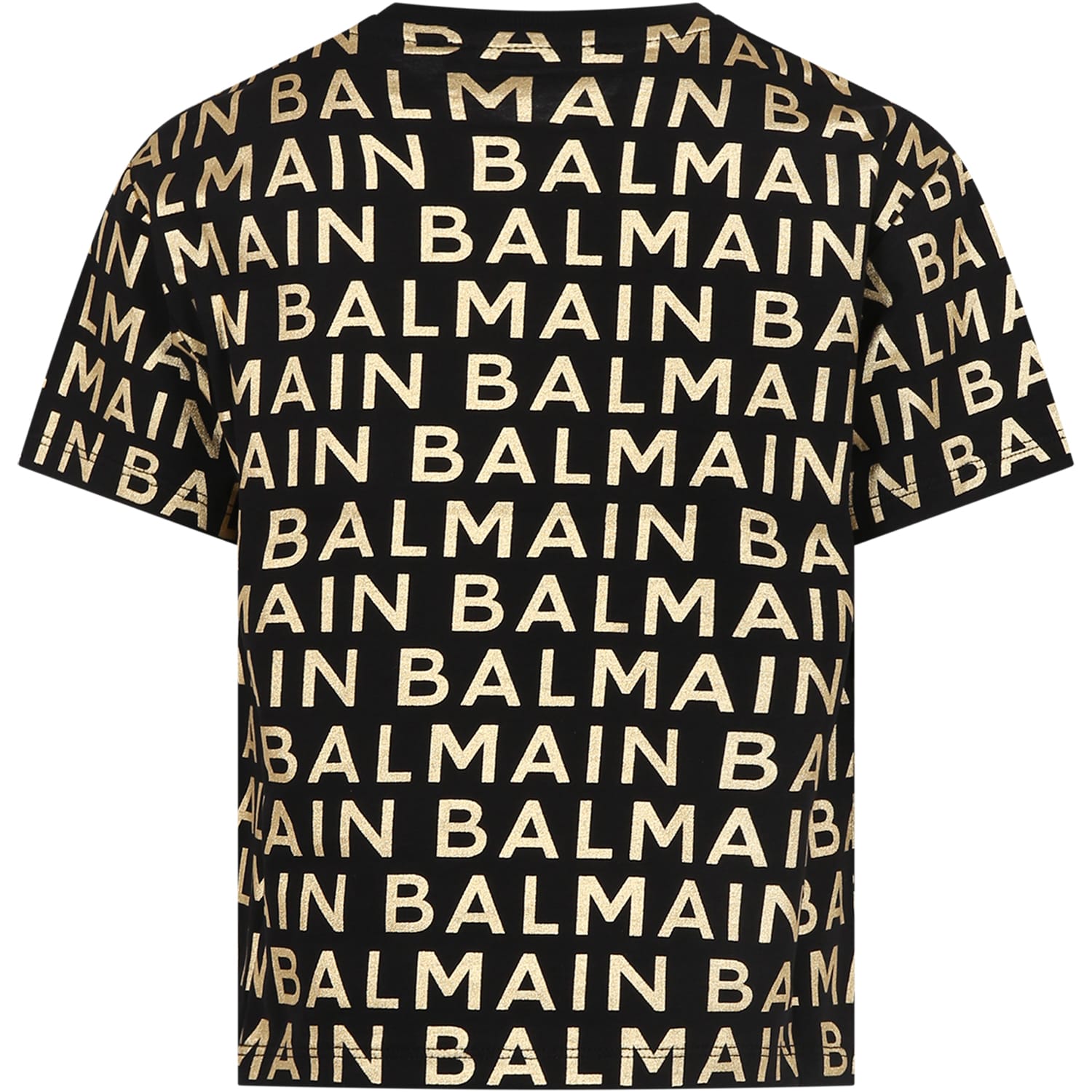 Shop Balmain Black T-shirt For Girl With Logo In Black/gold