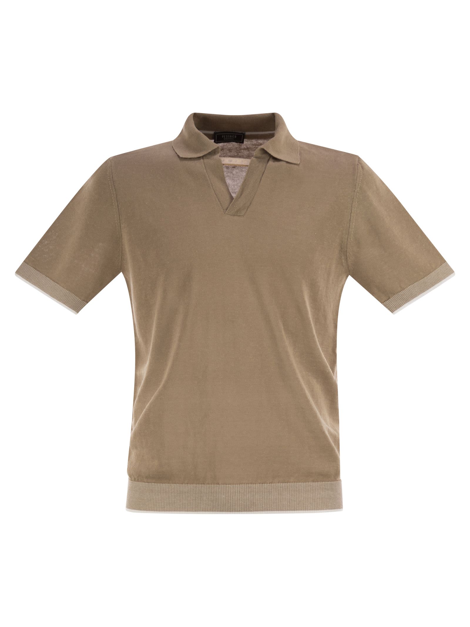 Polo Shirt In Linen And Cotton Yarn