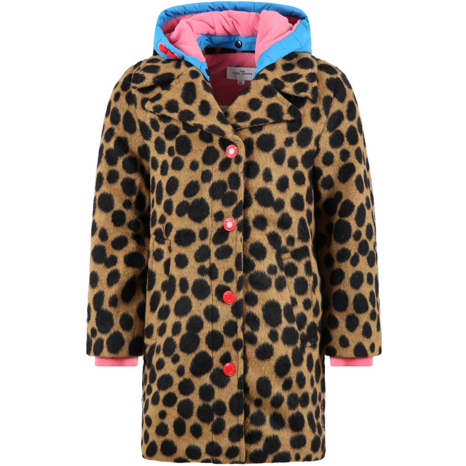 Little Marc Jacobs Brown Coat For Girl With Pink Logo