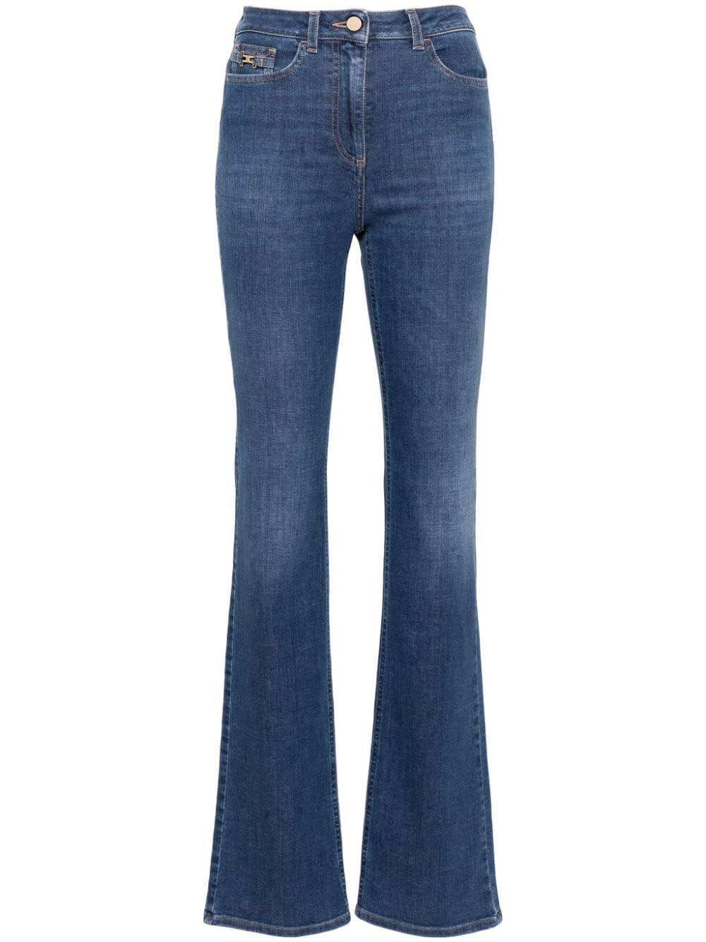 Shop Elisabetta Franchi High Waist Flared Jeans In Denim Blue