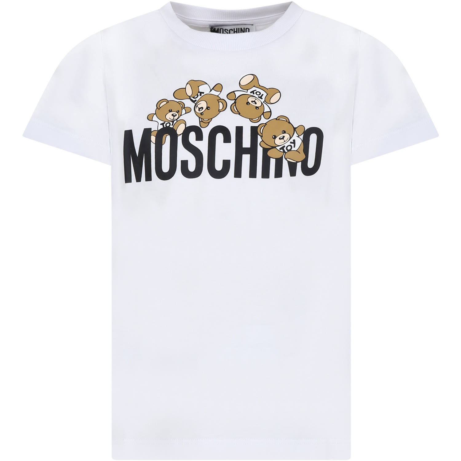 Moschino White T-shirt For Kids With Logo And Teddy Bear