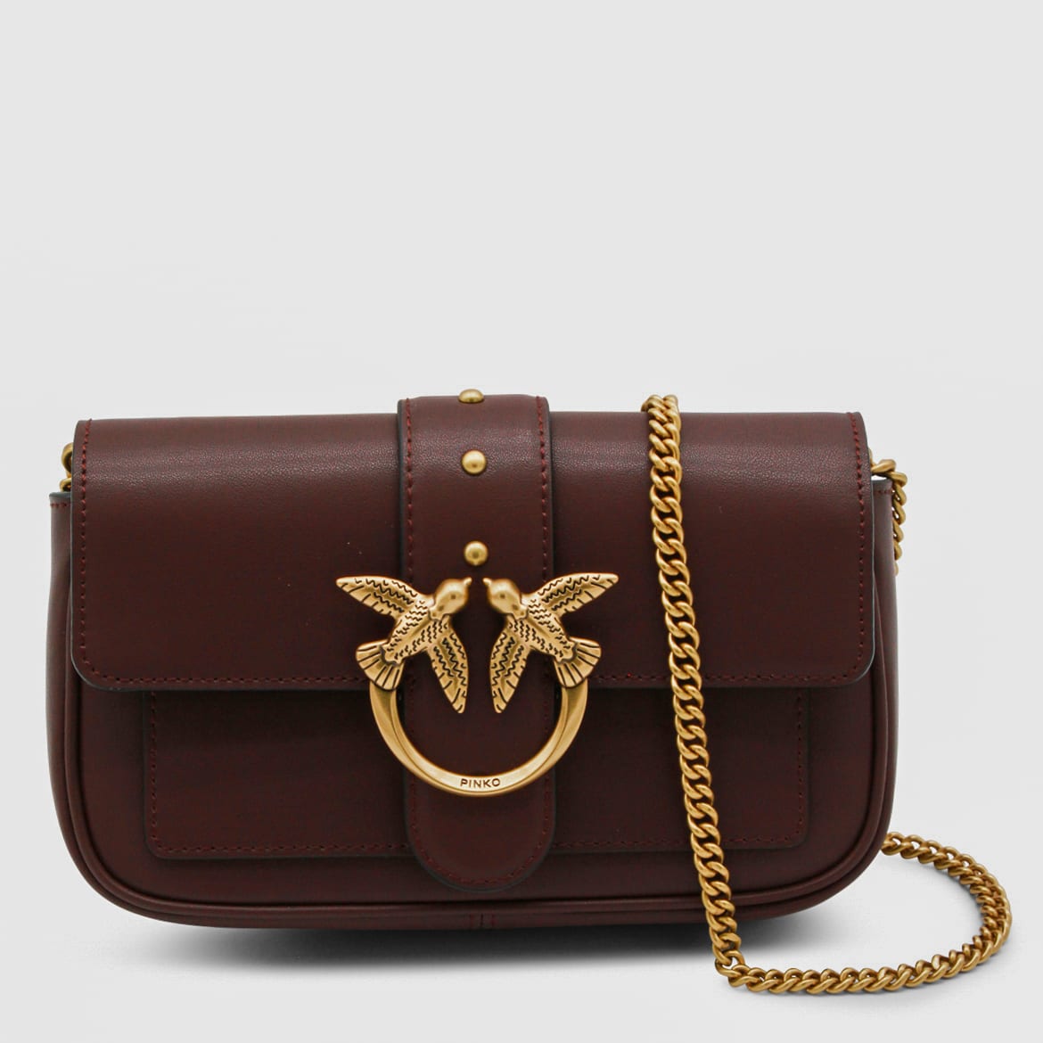 Pinko Brown Leather Love One Simply Pocket Shoulder Bag In Brown