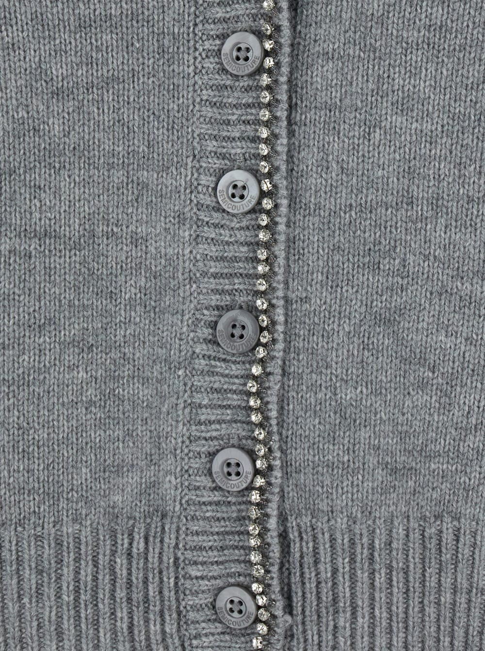Semicouture Cropped Cashmere Blend Cardigan With Embellished Placket In Gray