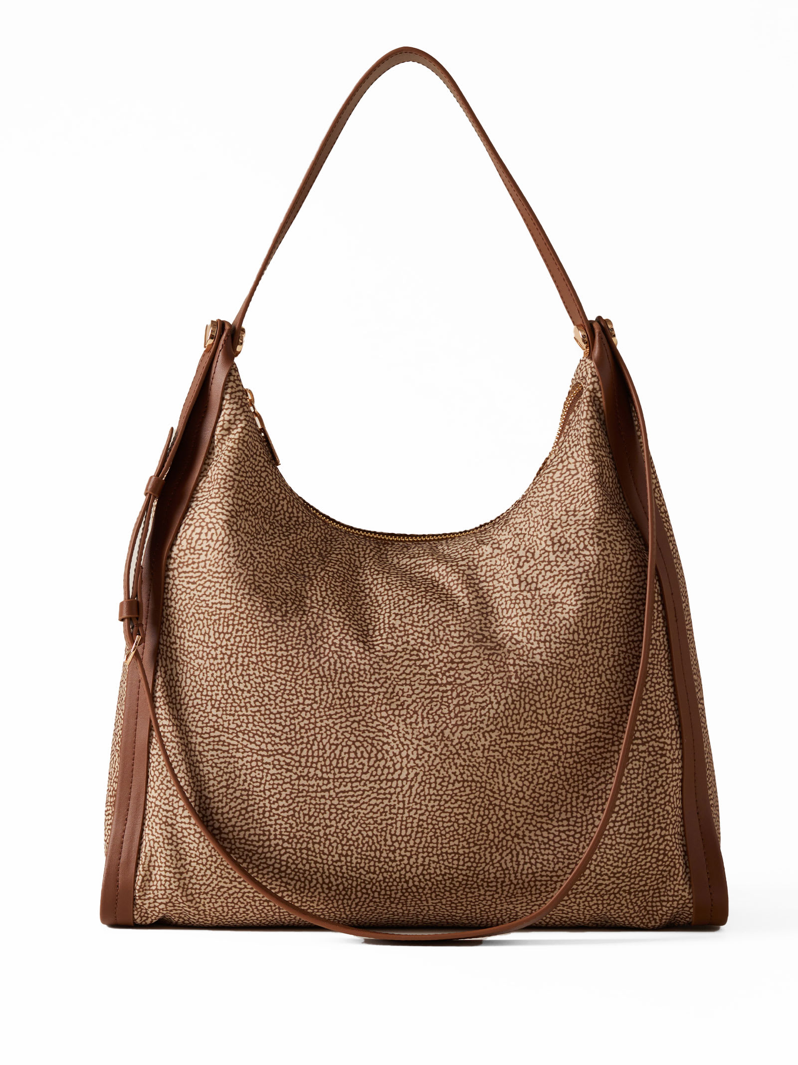 Shop Borbonese Orbit Medium Shoulder Bag In Op Fabric In Beige/marrone