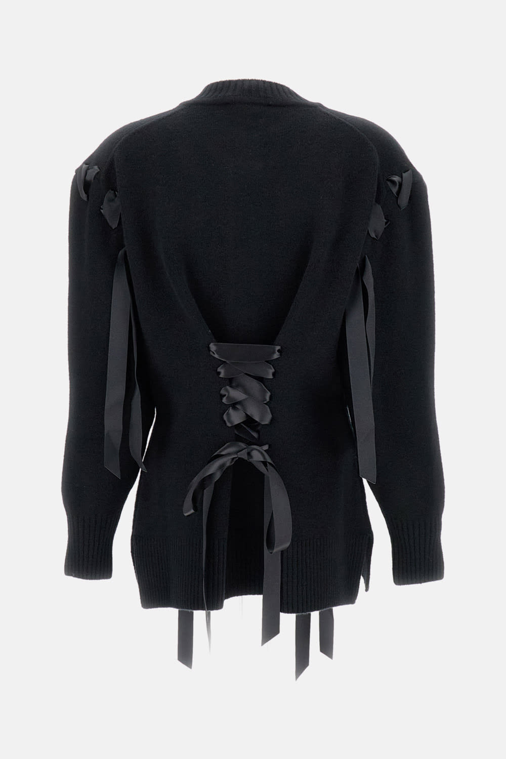 Simone Rocha Womens Charcoal Sculpted Ribbon Stretch-wool Blend Cardigan Xs In Black