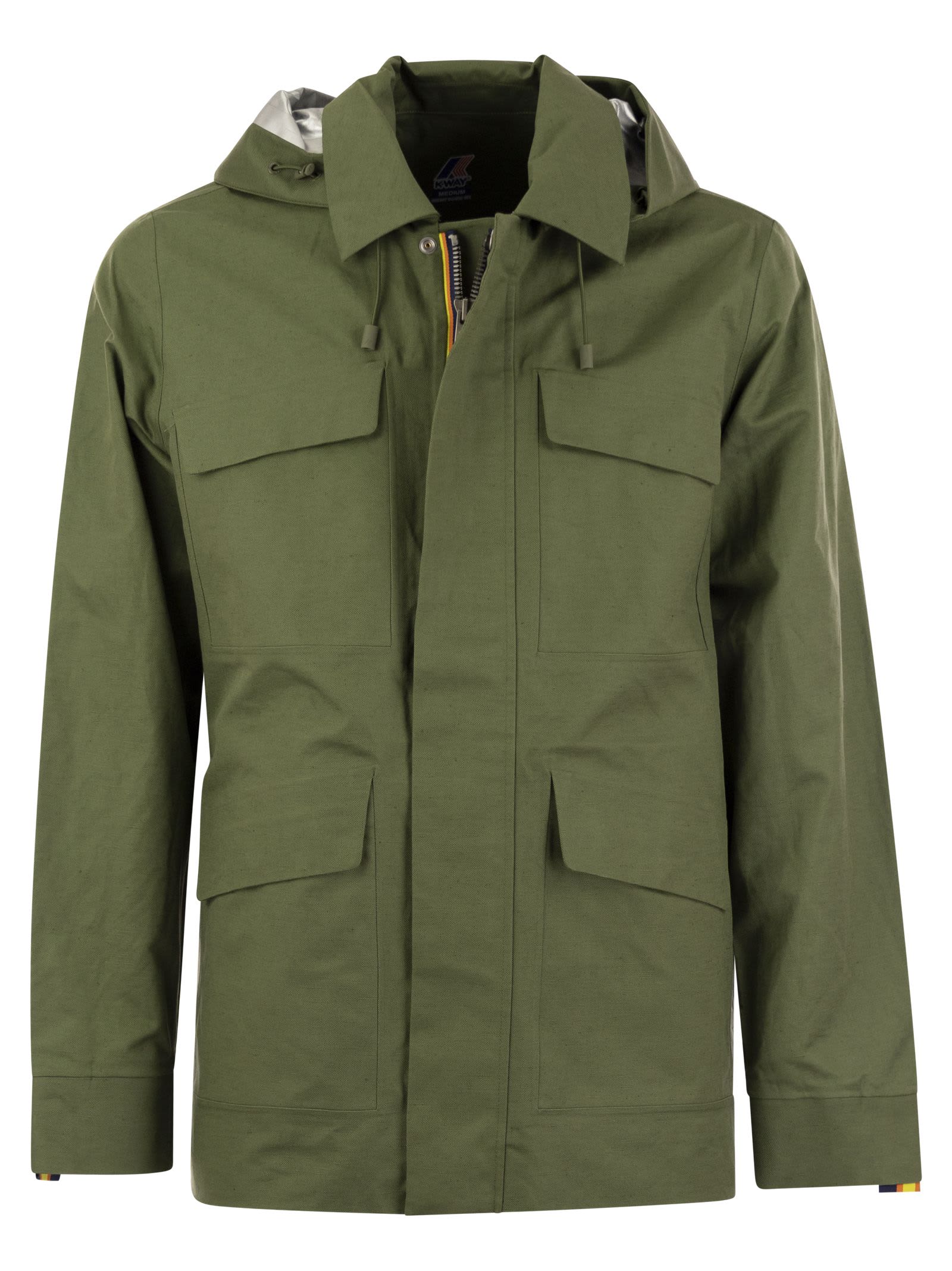 Shop K-way Erhal Linen Blend 2l - Hooded Jacket In Green