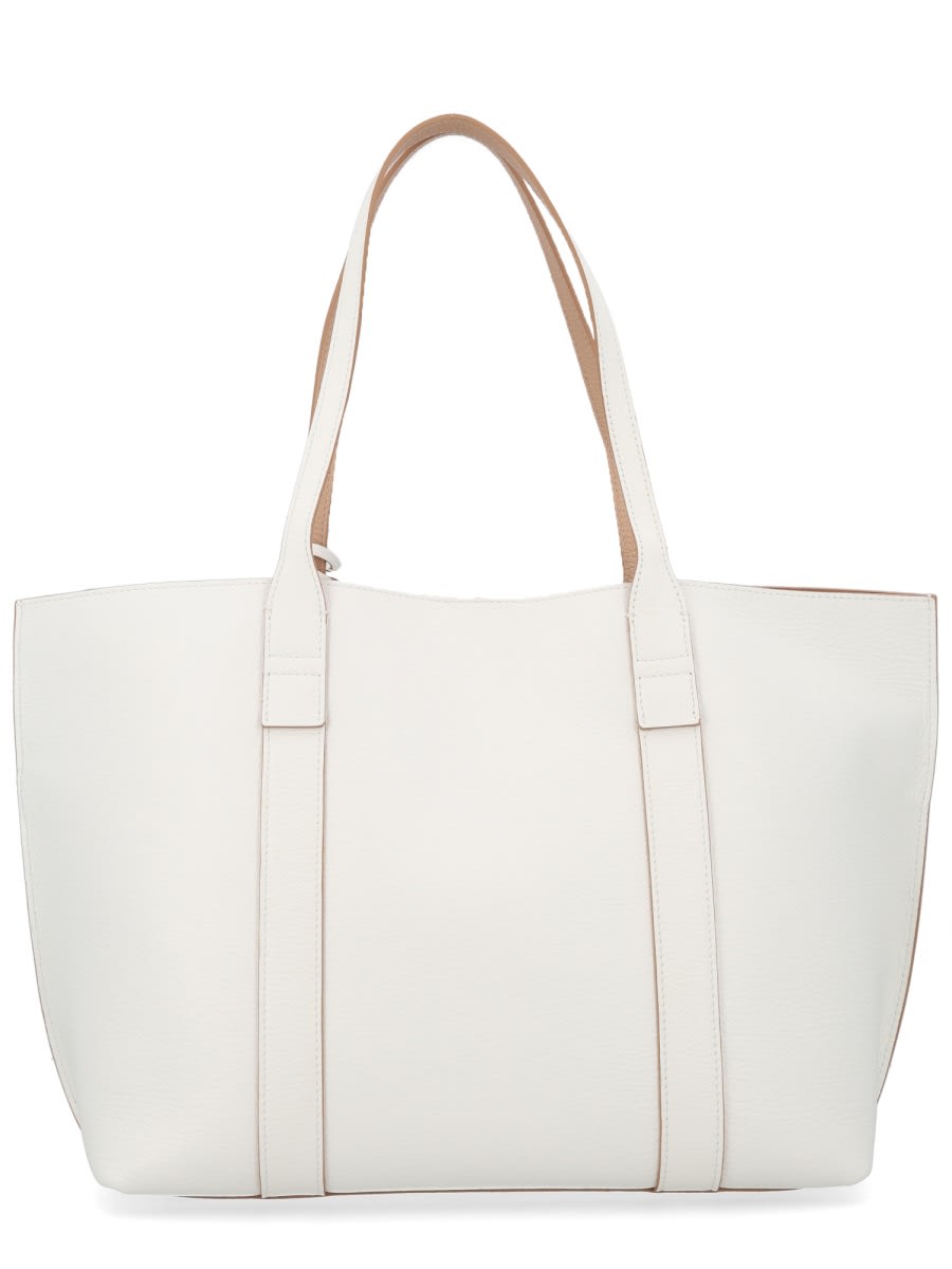 Hogan Script Shopping Tote Bag Top Handles Strap In White