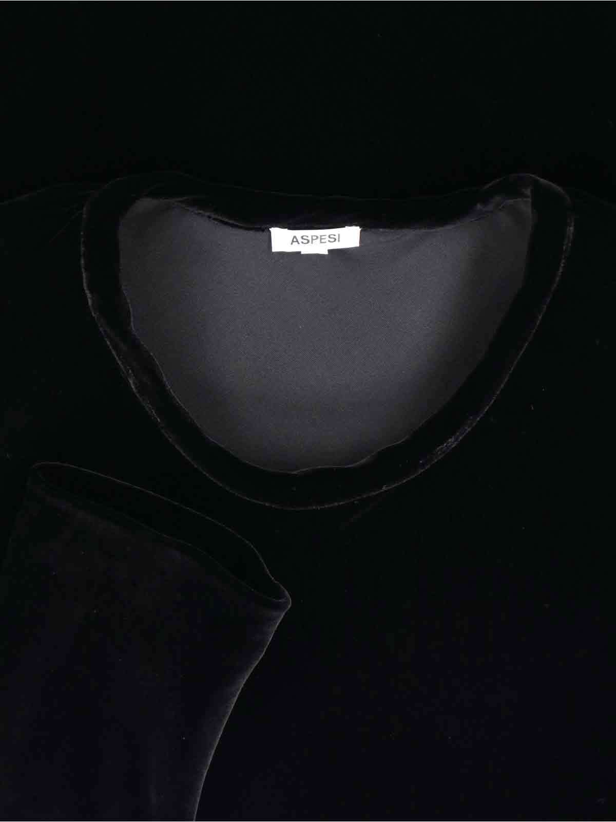 Aspesi Velvet Dress With Long Sleeves And Round Neckline In Black