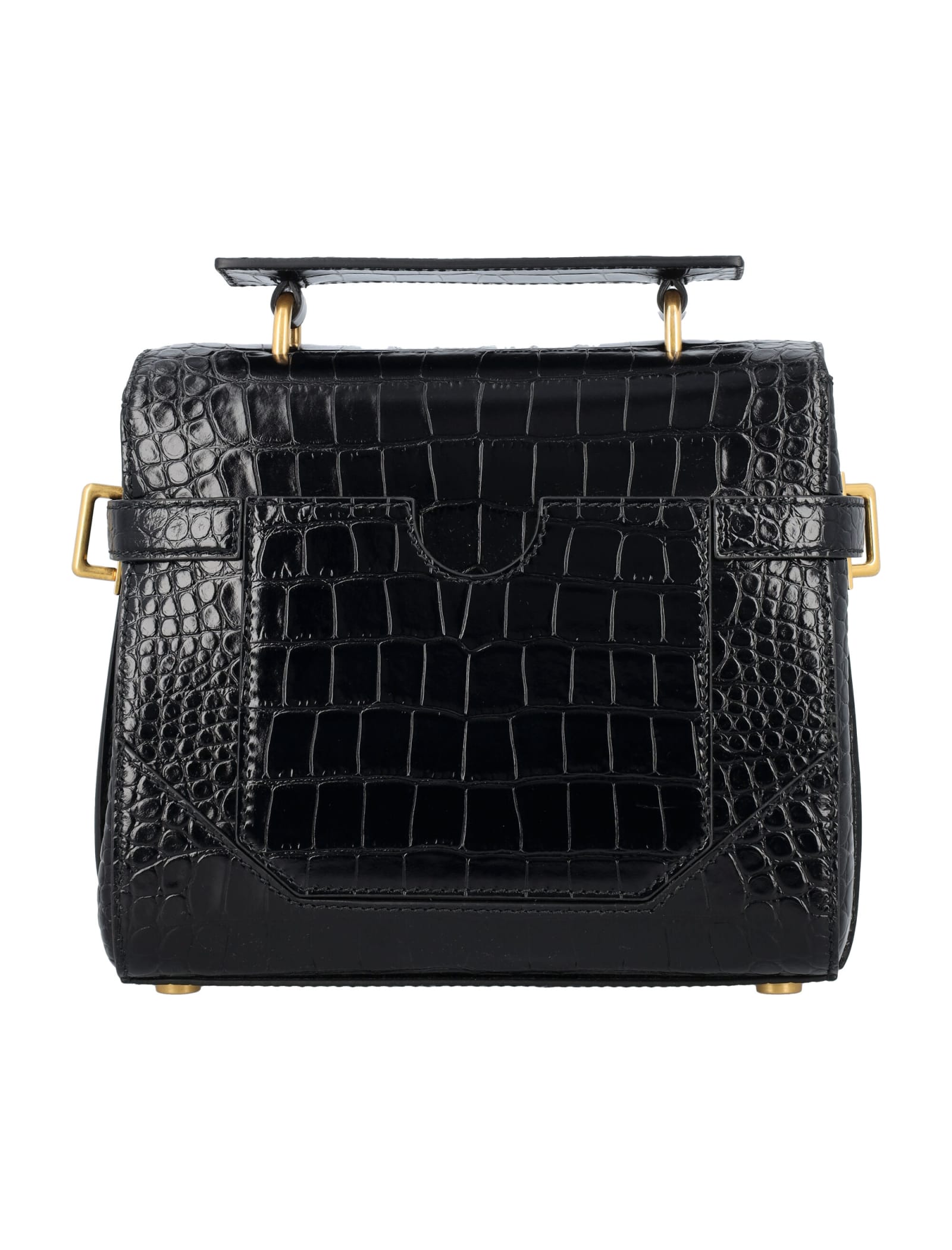 Shop Balmain Bbuzz 23 Bag In Crocodile Effect In Black