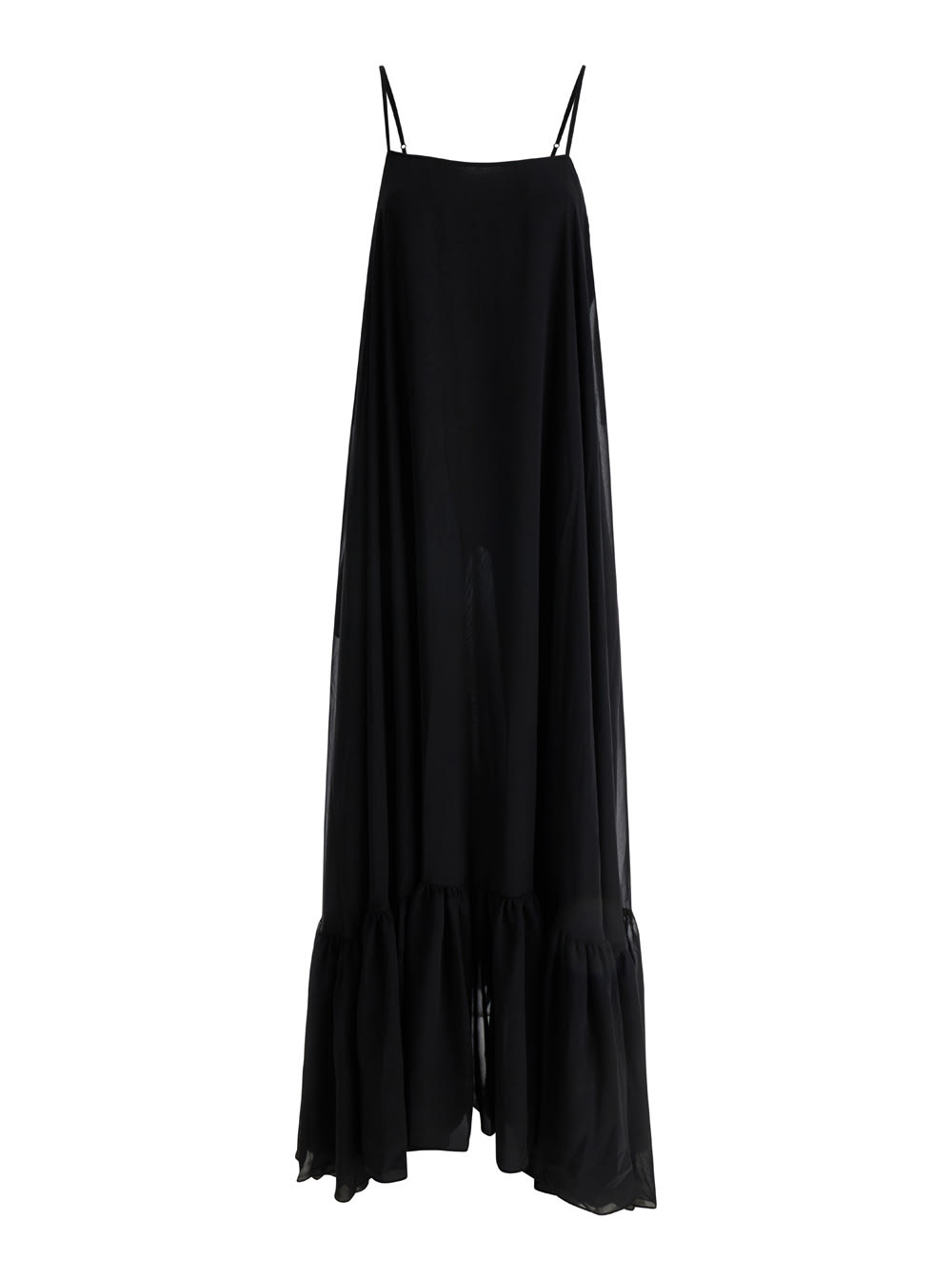 Black Wide Maxi Dress In Chiffon Woman