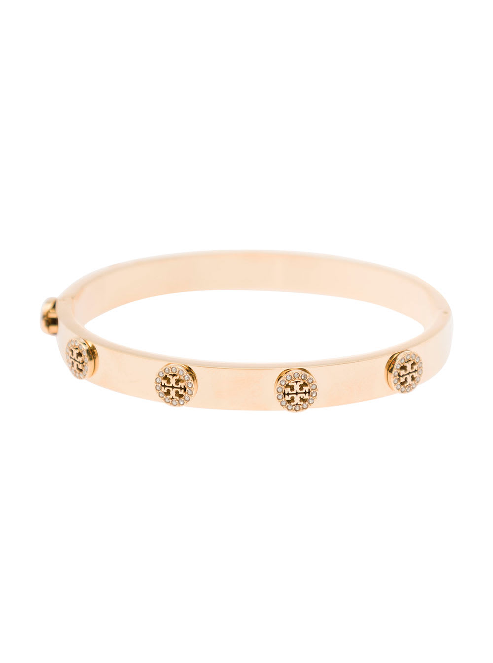 Shop Tory Burch Gold Tone Bracelet With Logo Studs In Stainless Steel And Cubic Zirconia Woman In Metallic