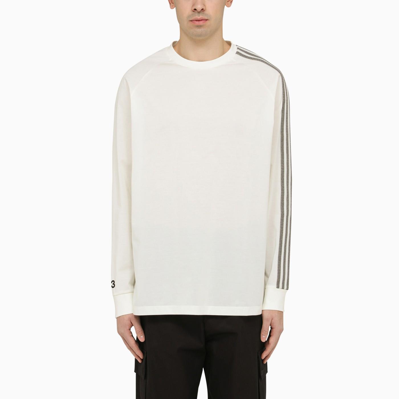 Shop Y-3 White Crew-neck Long Sleeves T-shirt With Logo