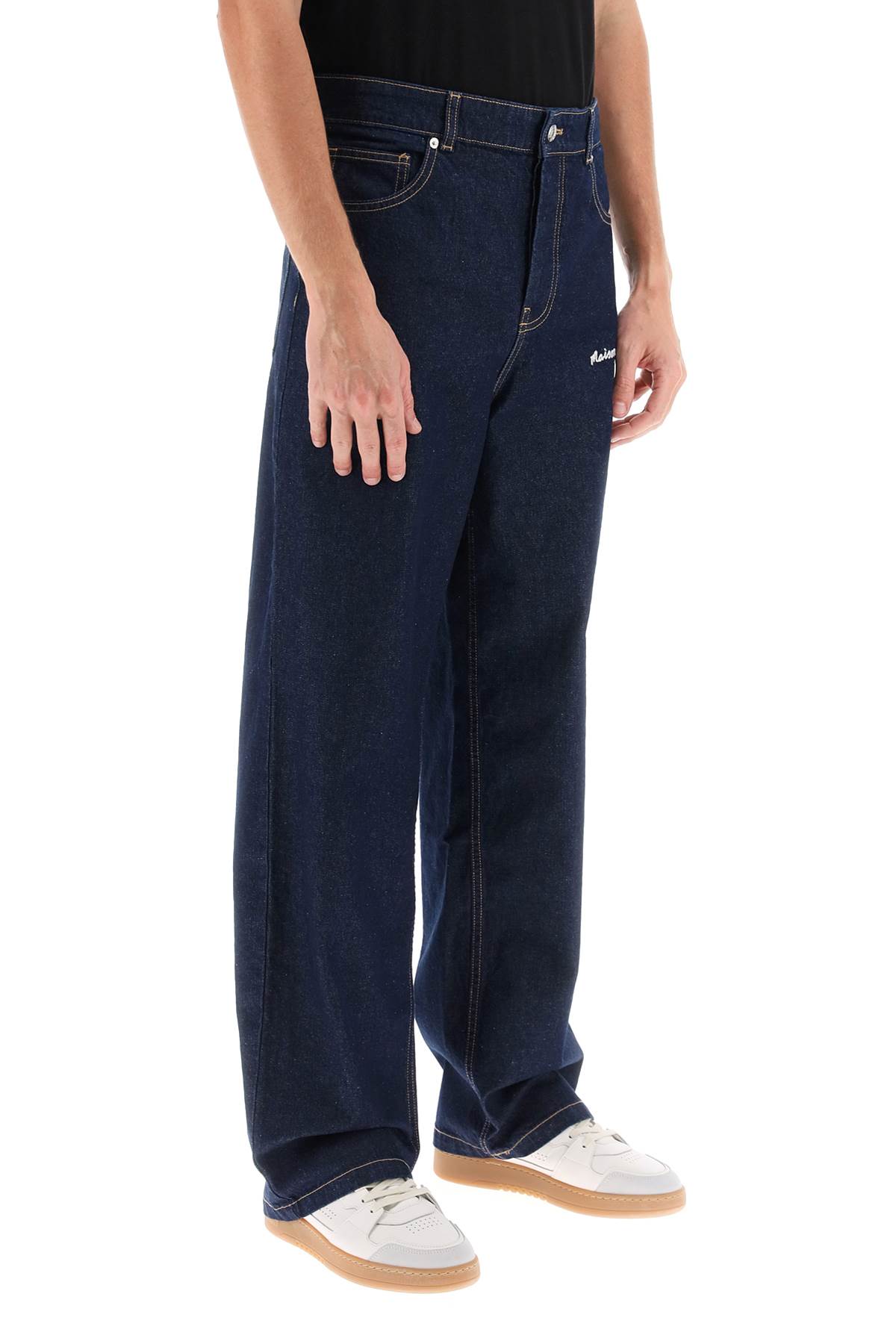 Maison Kitsuné Wide Leg Jeans In Washed Indigo (blue)