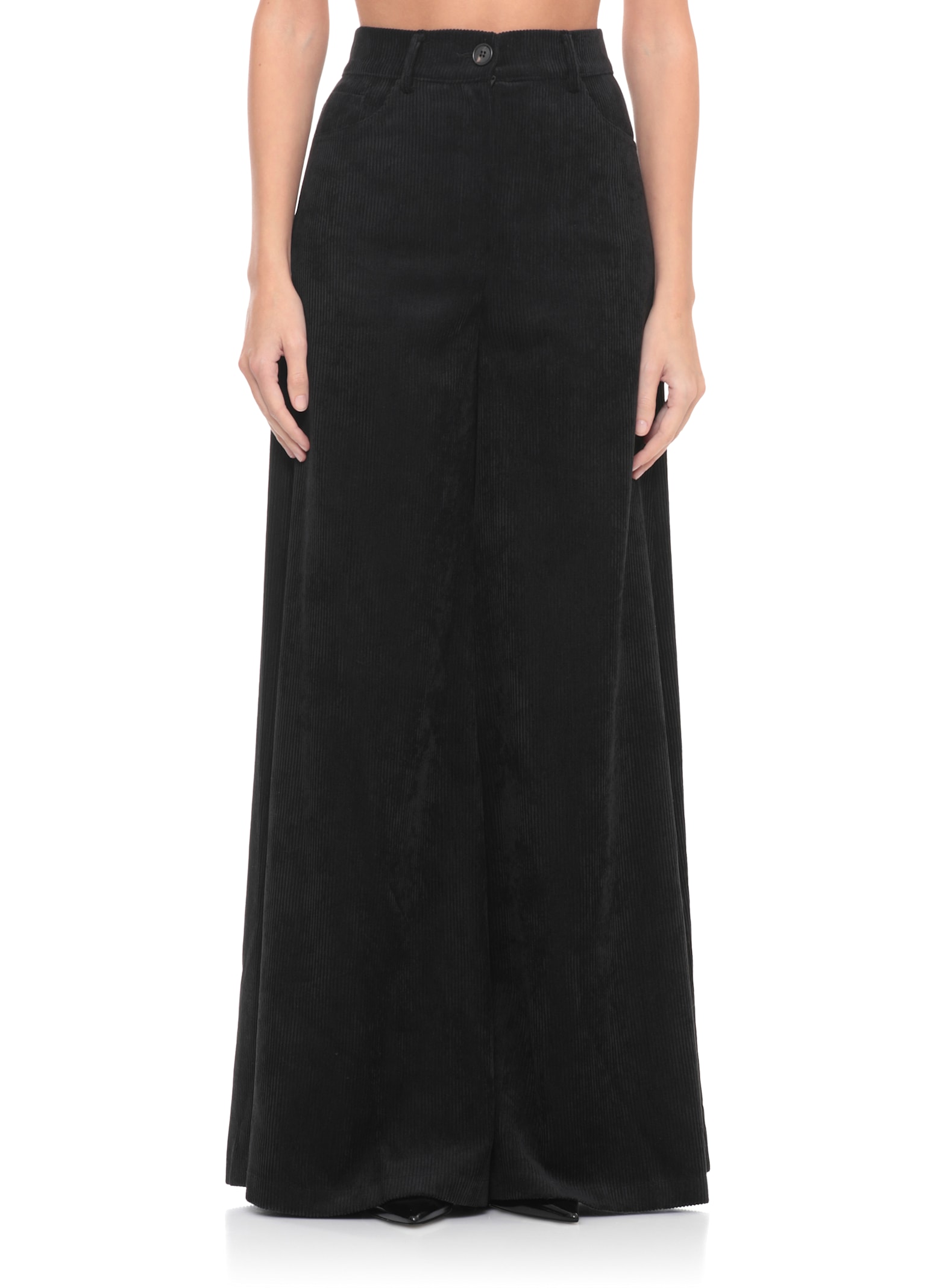 D Exterior Corduroy Palazzo Pants In Black
