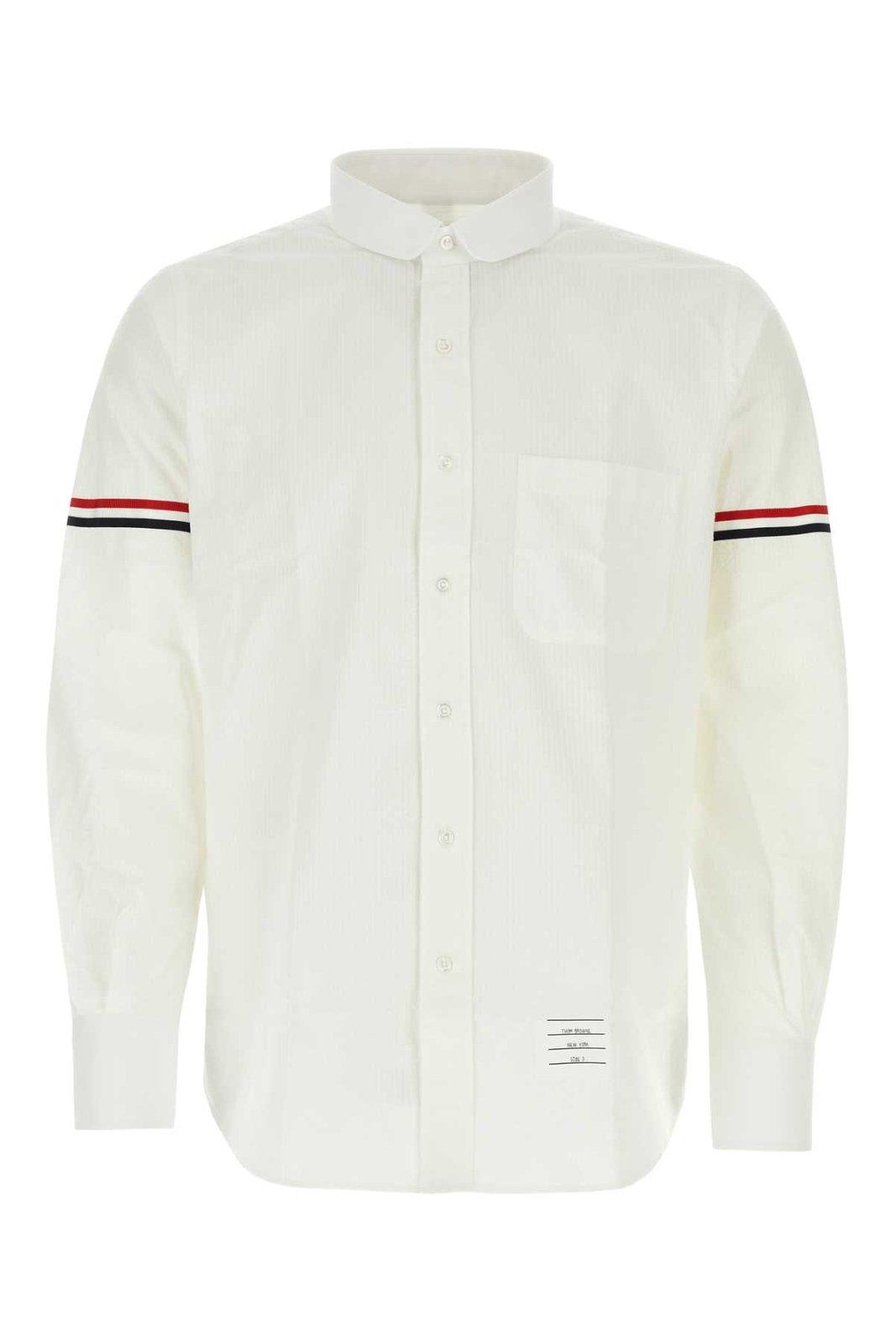 Shop Thom Browne Armband-detail Seersucker Rwb Striped Shirt In White