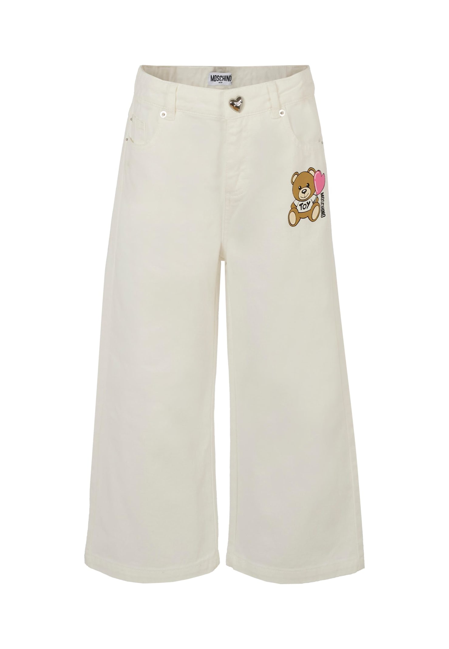 Moschino Ivory Jeans For Girl With Teddy Bear In White