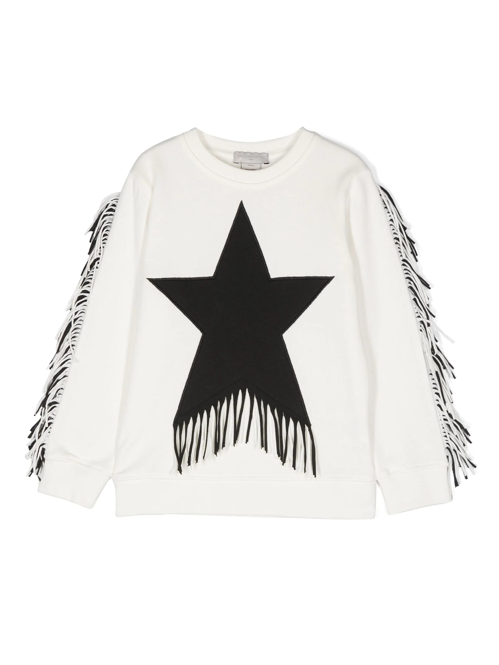 Shop Stella Mccartney White Sweatshirt With Fringe And Star Graphic