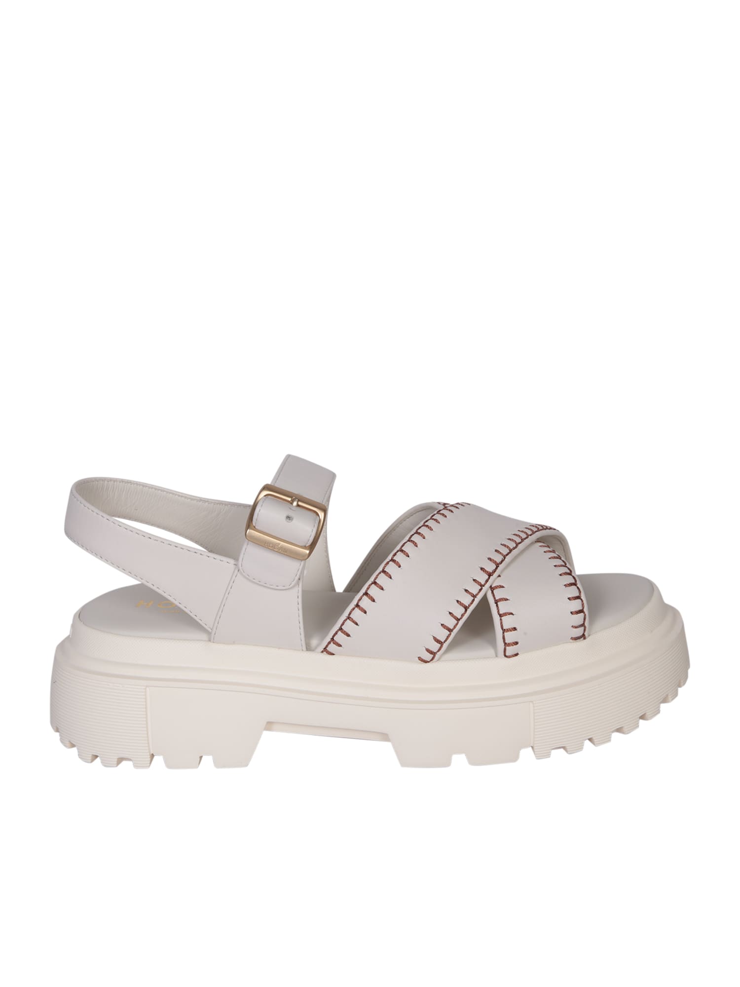Shop Hogan H644 Cream Sandals In White