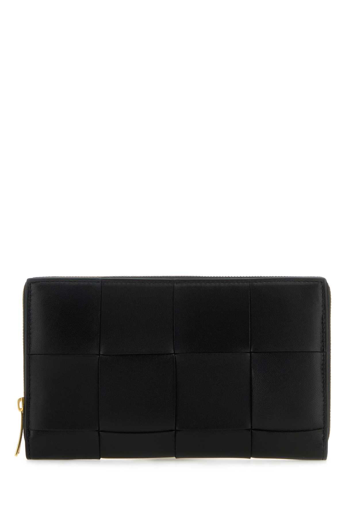 Bottega Veneta Black Leather Wallet In Blackgold