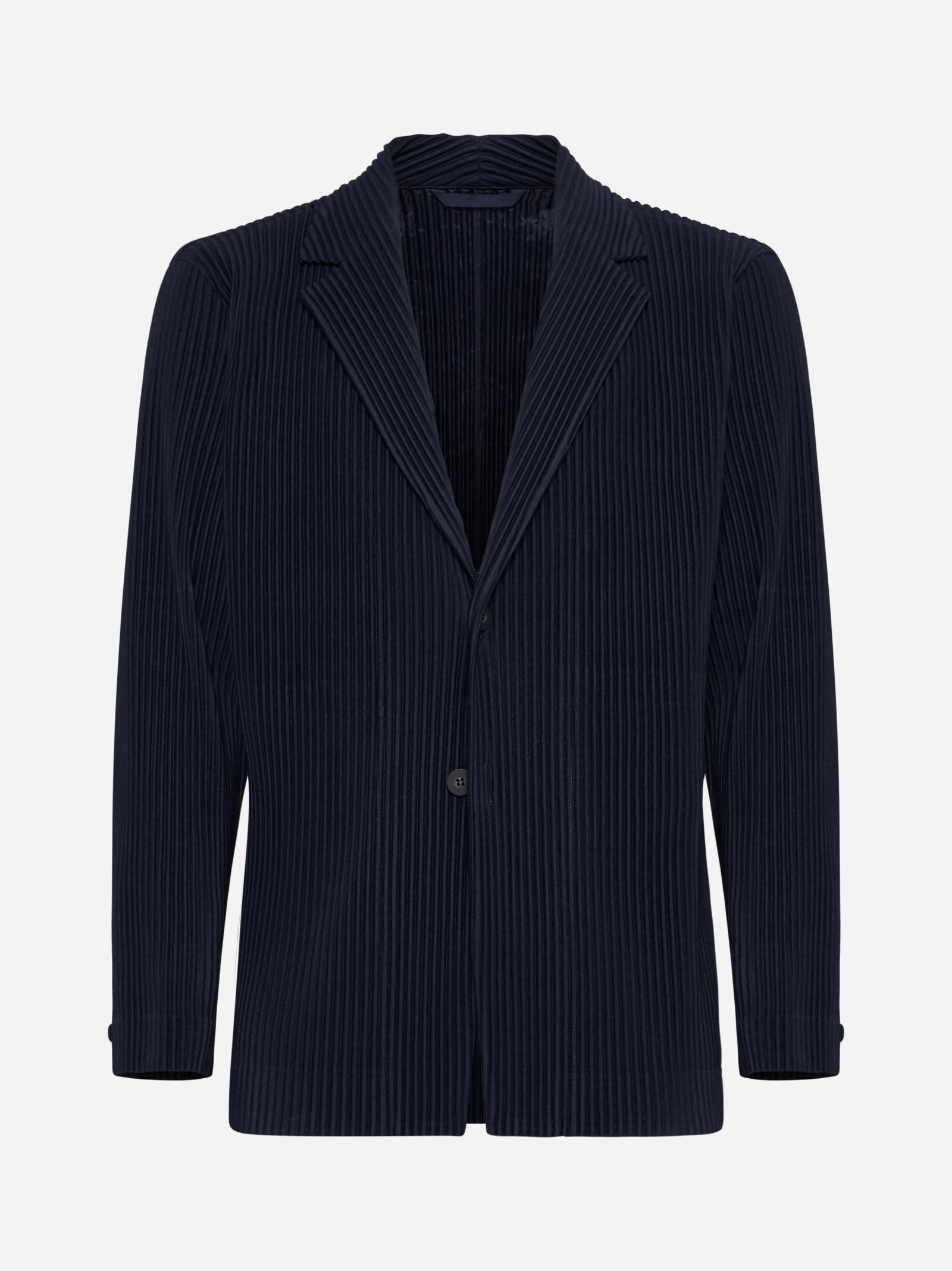 Shop Issey Miyake Pleated Fabric Single-breasted Blazer In Blue