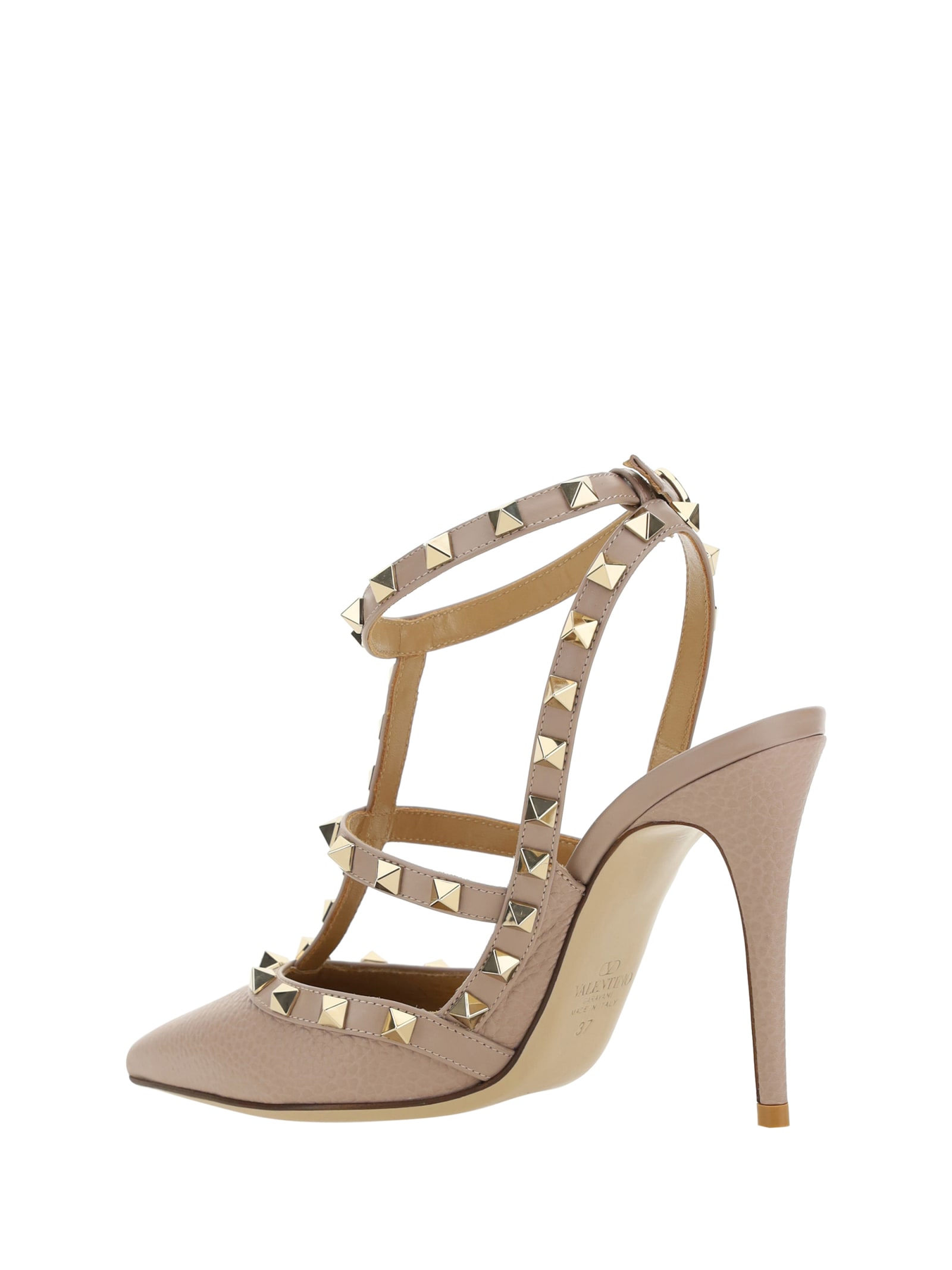 Valentino Antiqued Pink Leather Rockstud Pumps In Nude