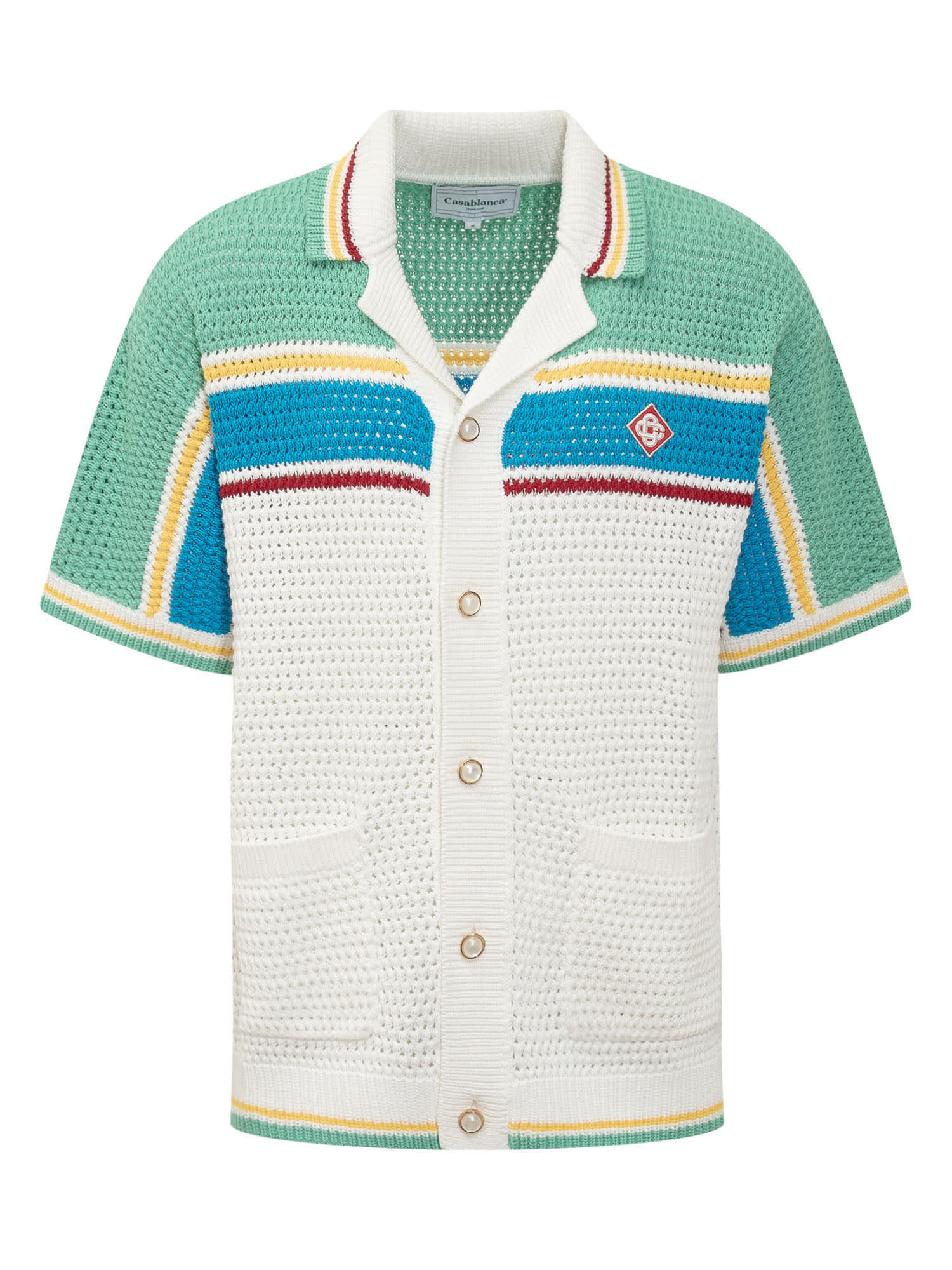 Shop Casablanca Crochet Tennis Shirt In White/blue Multi
