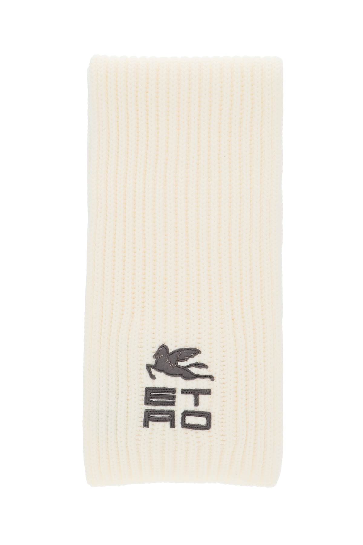 Shop Etro Wool Scarf With Logo In White (white)
