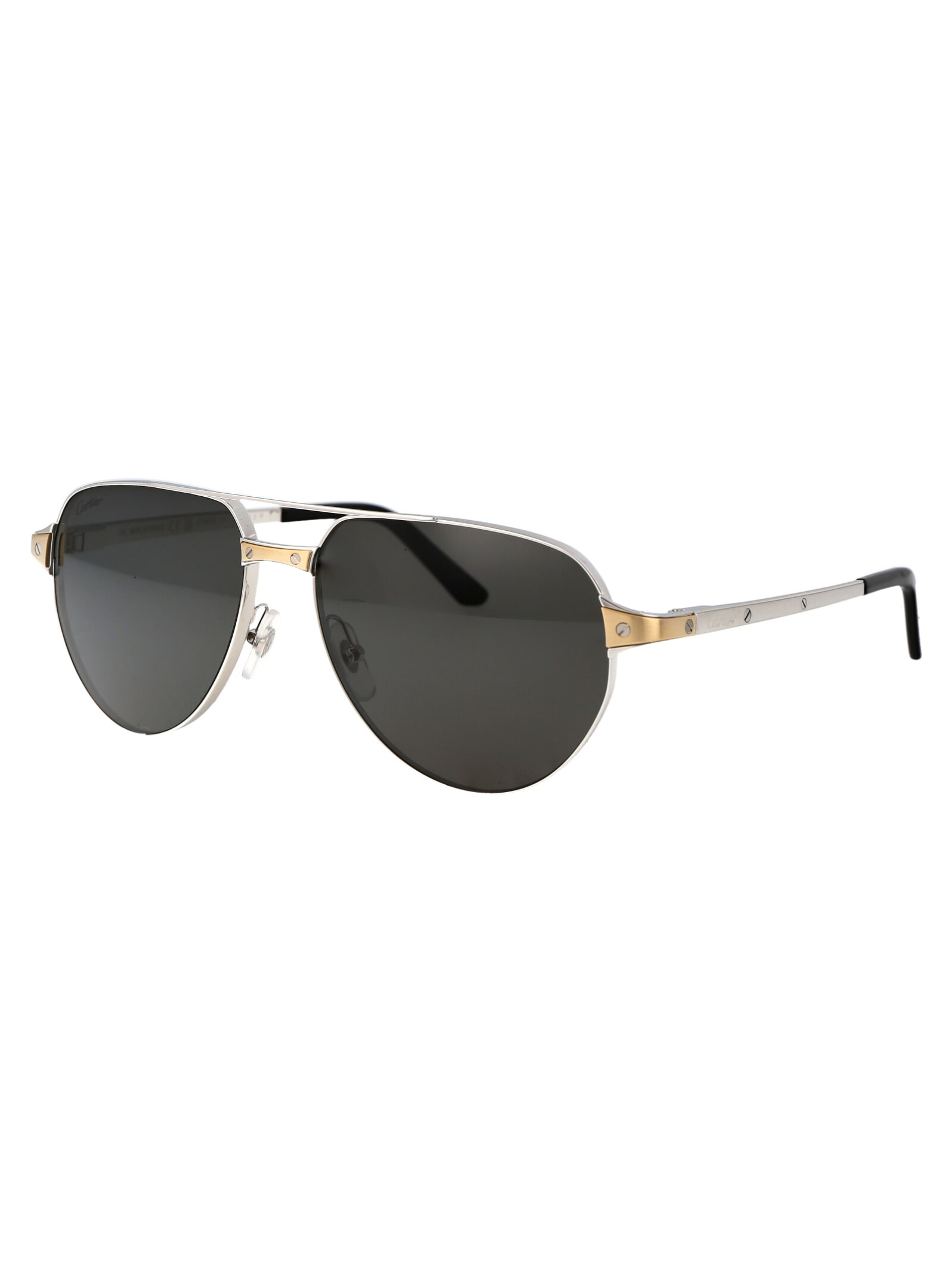 Shop Cartier Ct0425s Sunglasses In 001 Silver Silver Smoke