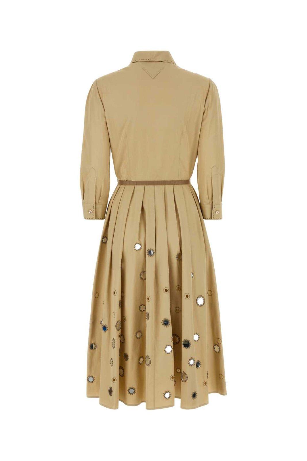 Shop Prada Long-sleeved Belted Dress In Corda