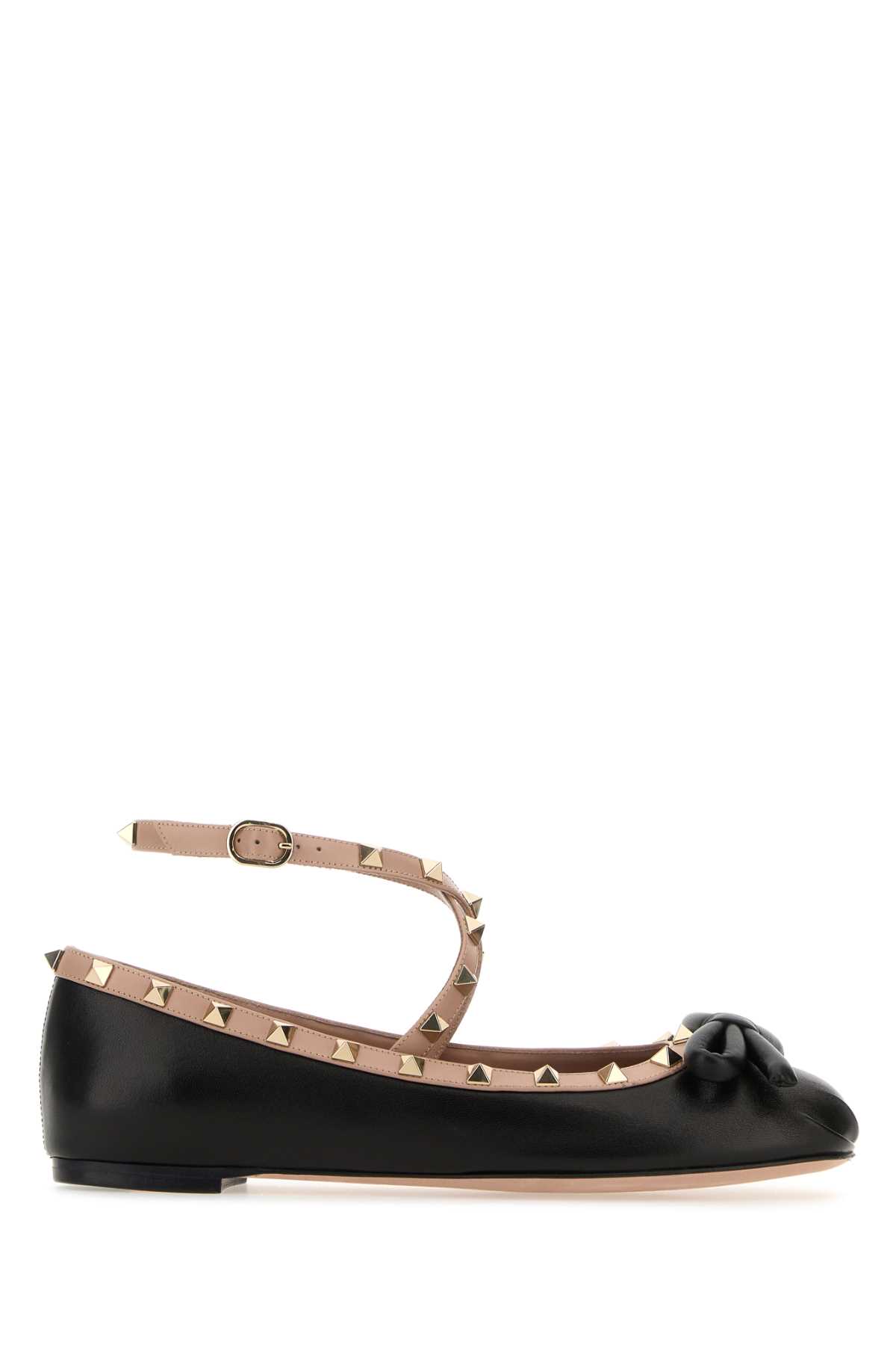 Shop Valentino Two-tone Nappa Leather Rockstud Ballerinas In Rosecannelle