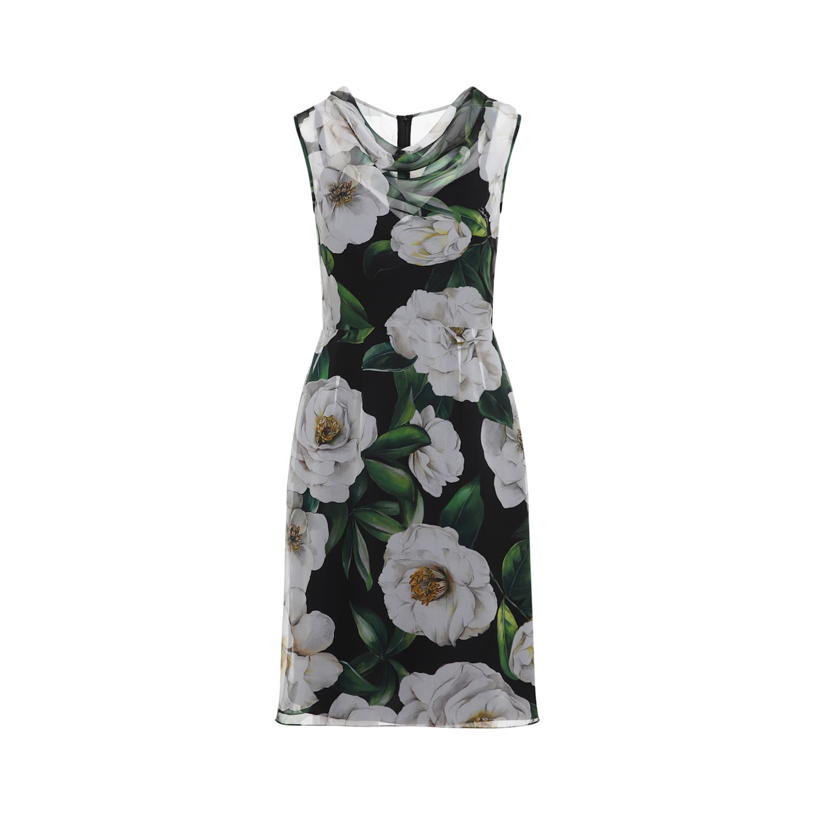 Dolce & Gabbana Black Pencil Dress With Floral Print In Green