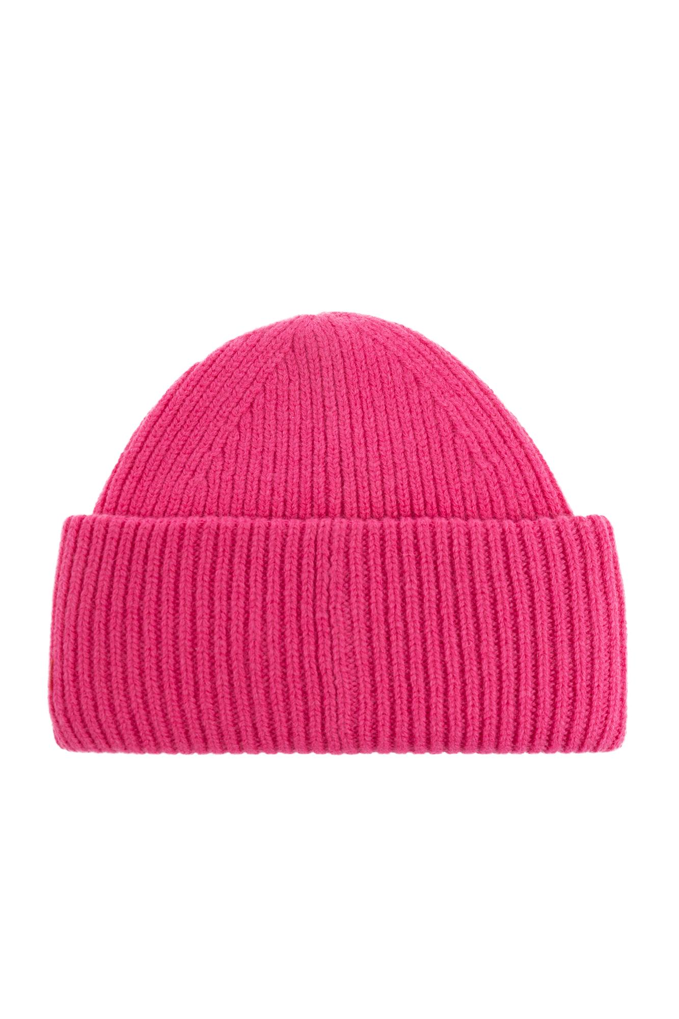 Shop Acne Studios Beanie With Logo In Bright Pink