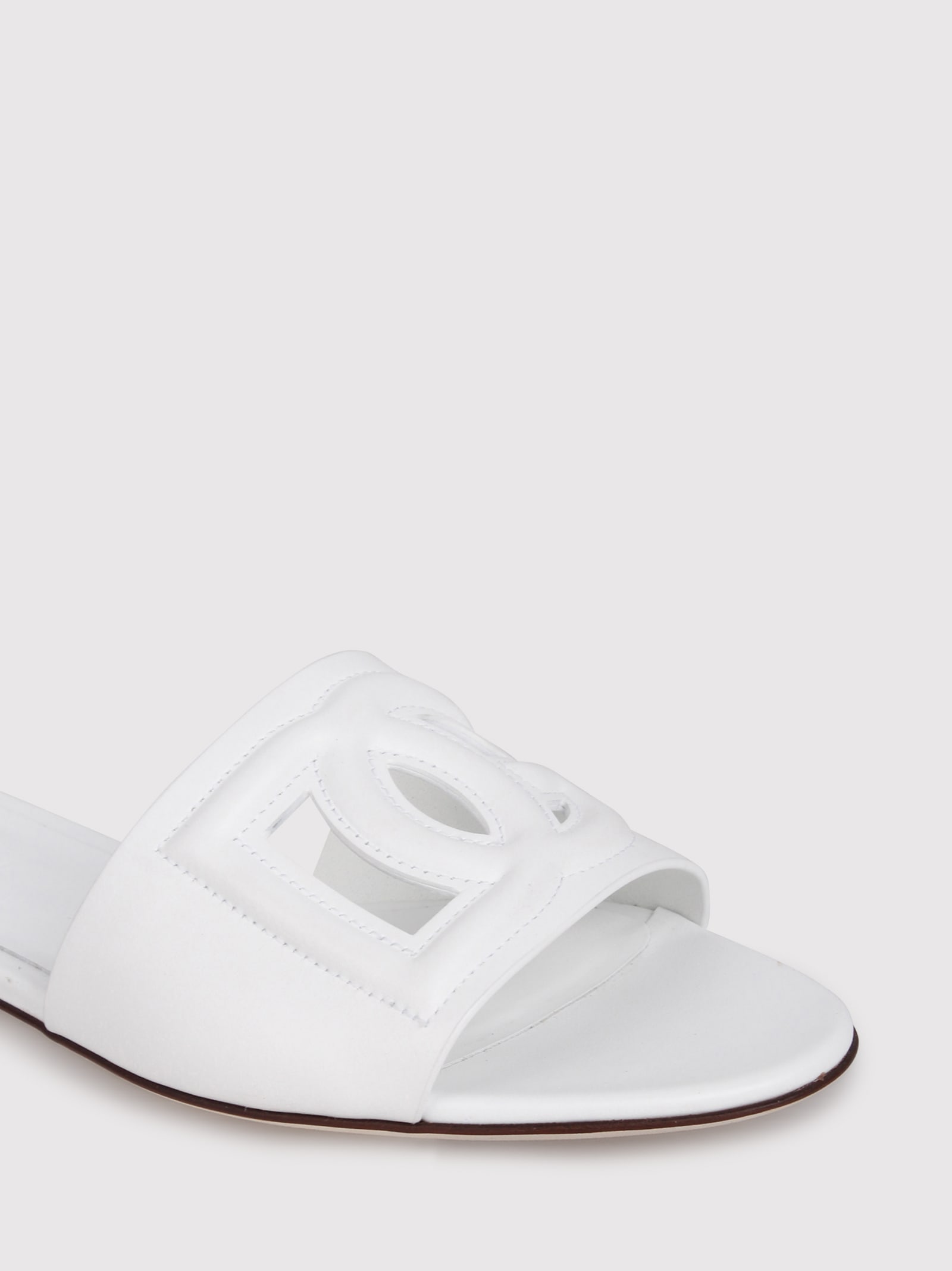 Shop Dolce & Gabbana Leather Sliders With Logo Dg