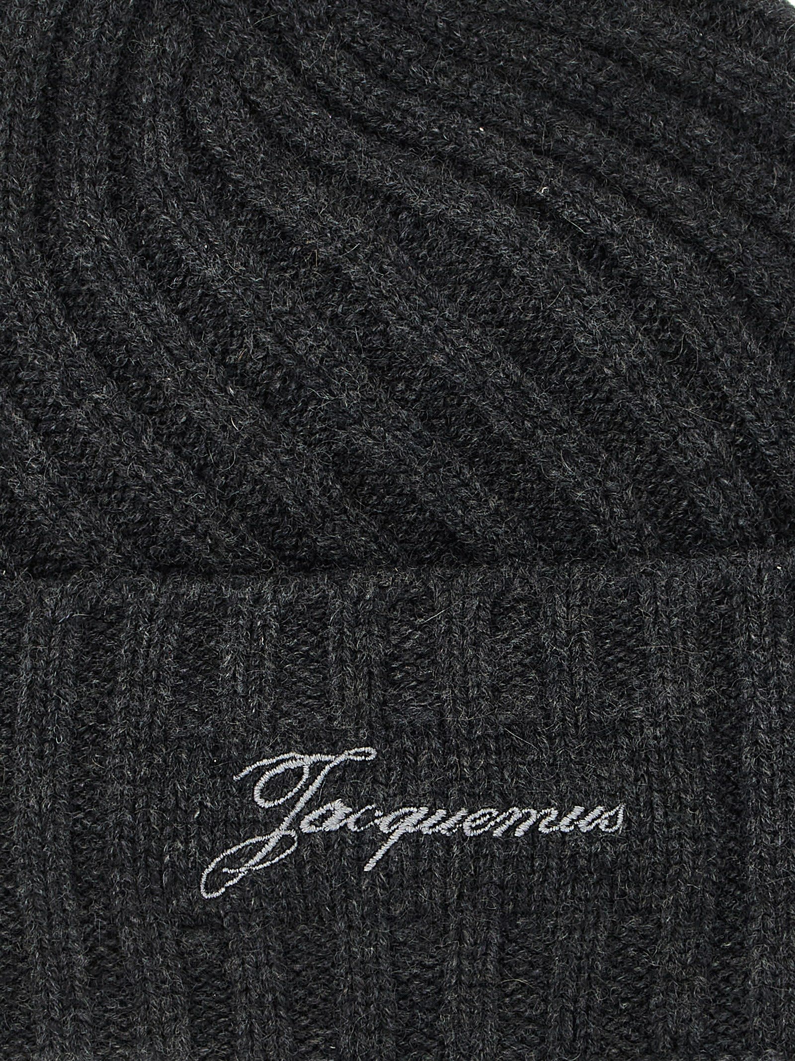 Jacquemus Ribbed Cashmere And Wool Beanie Hat In Gray