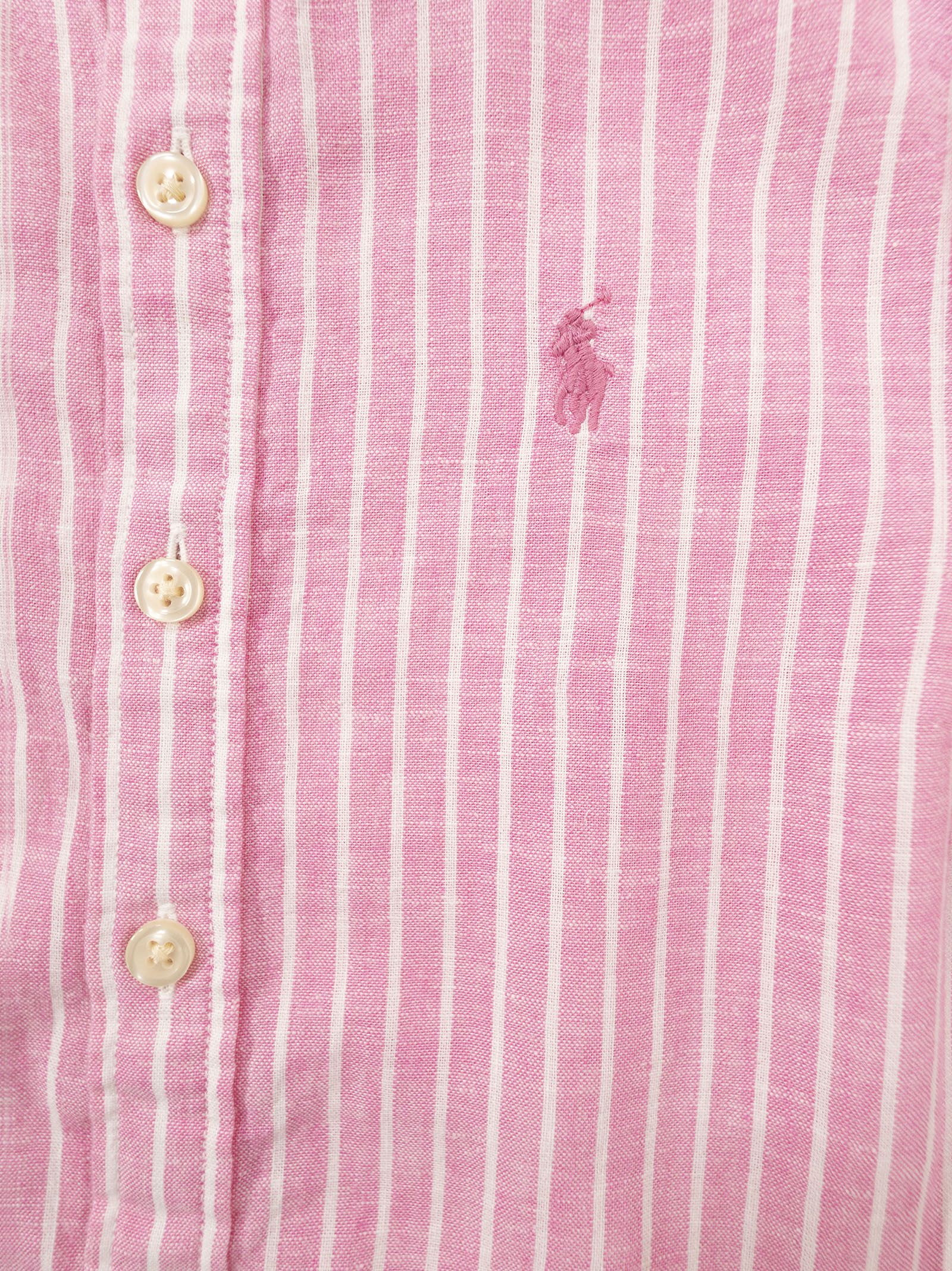 Polo Ralph Lauren Linen And Cotton Striped Dress With Flounces In Pink