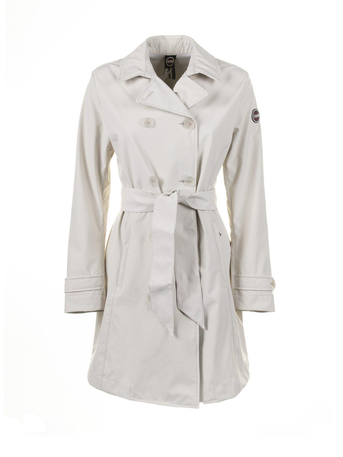 Shop Colmar Logo-patch Double-breasted Belted Trench Coat In Porcellana