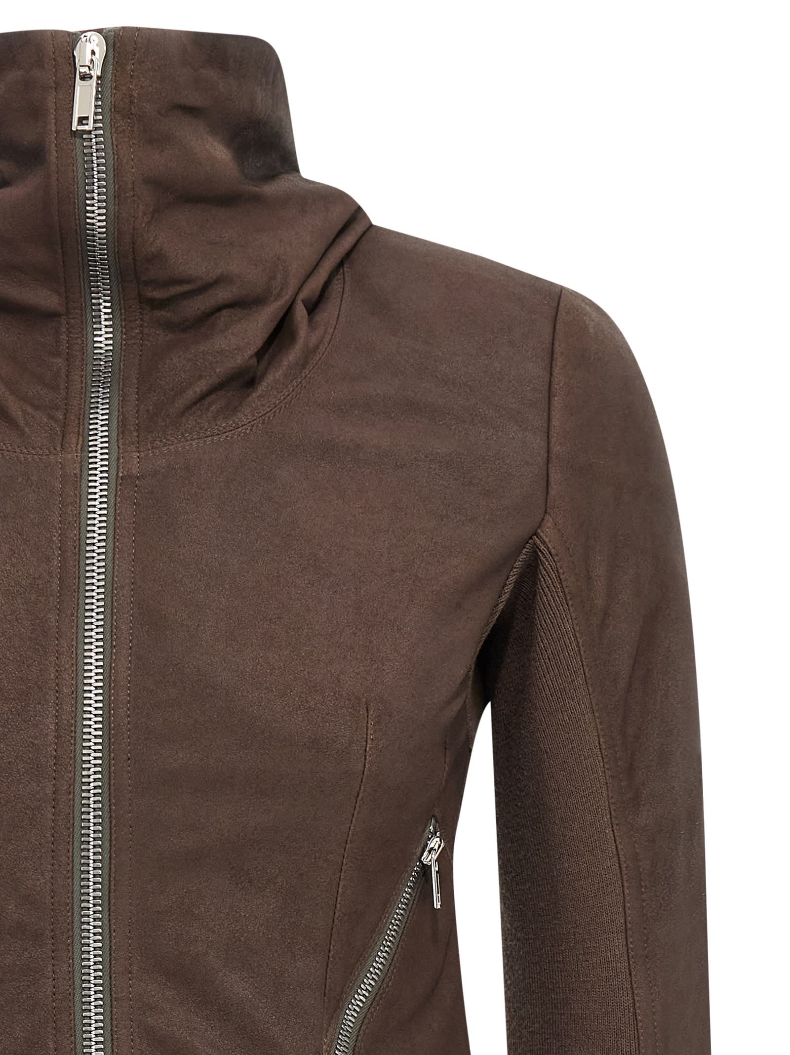 Rick Owens Tailored Brown Lamb Leather Jacket With Padded Shoulders In Multi