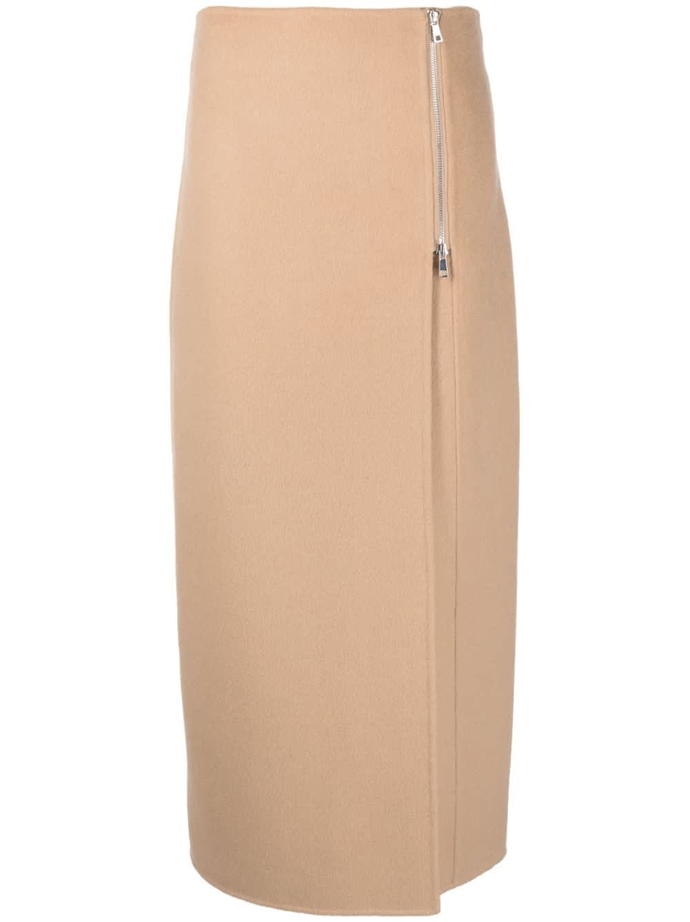 Shop P.a.r.o.s.h Long Skirt With Zip In Beige