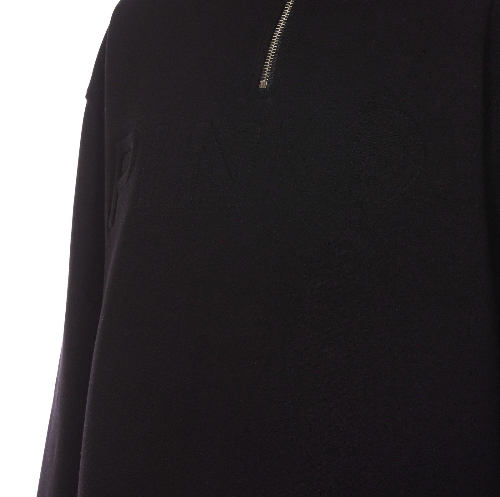 Shop Pinko Logo-embossed Zip-up Sweatshirt In Nero Limousine