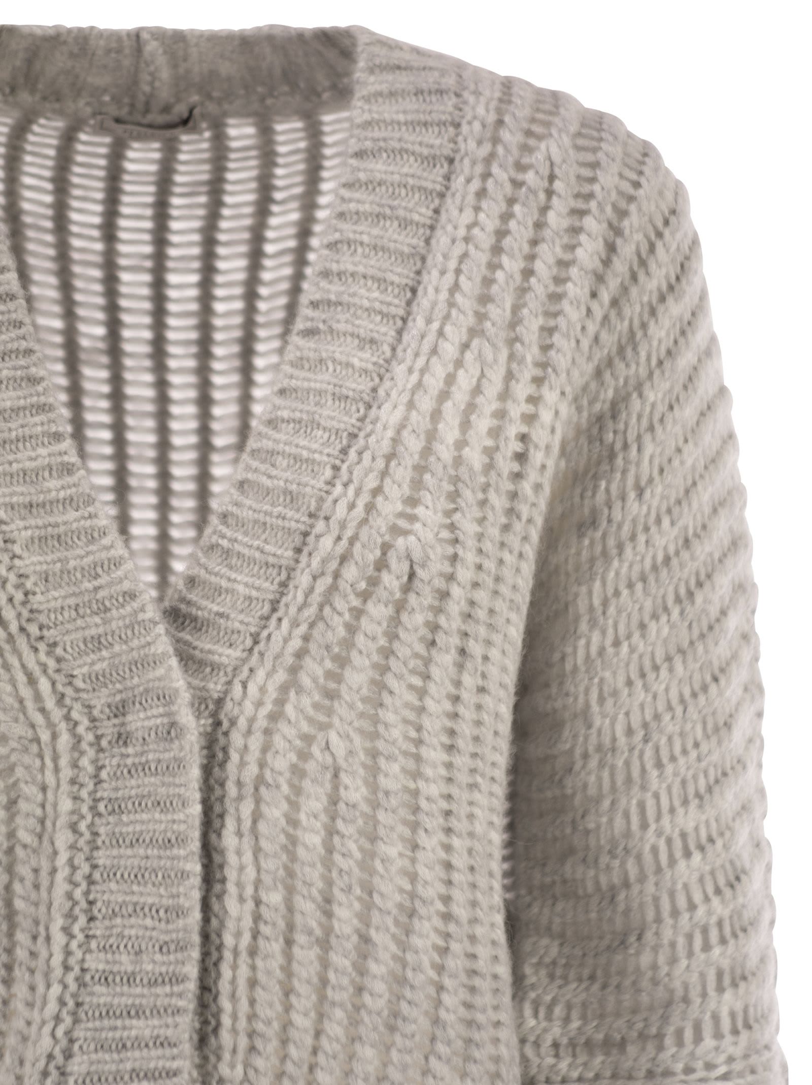 Peserico Wool And Alpaca Mesh Cardigan In Neutral