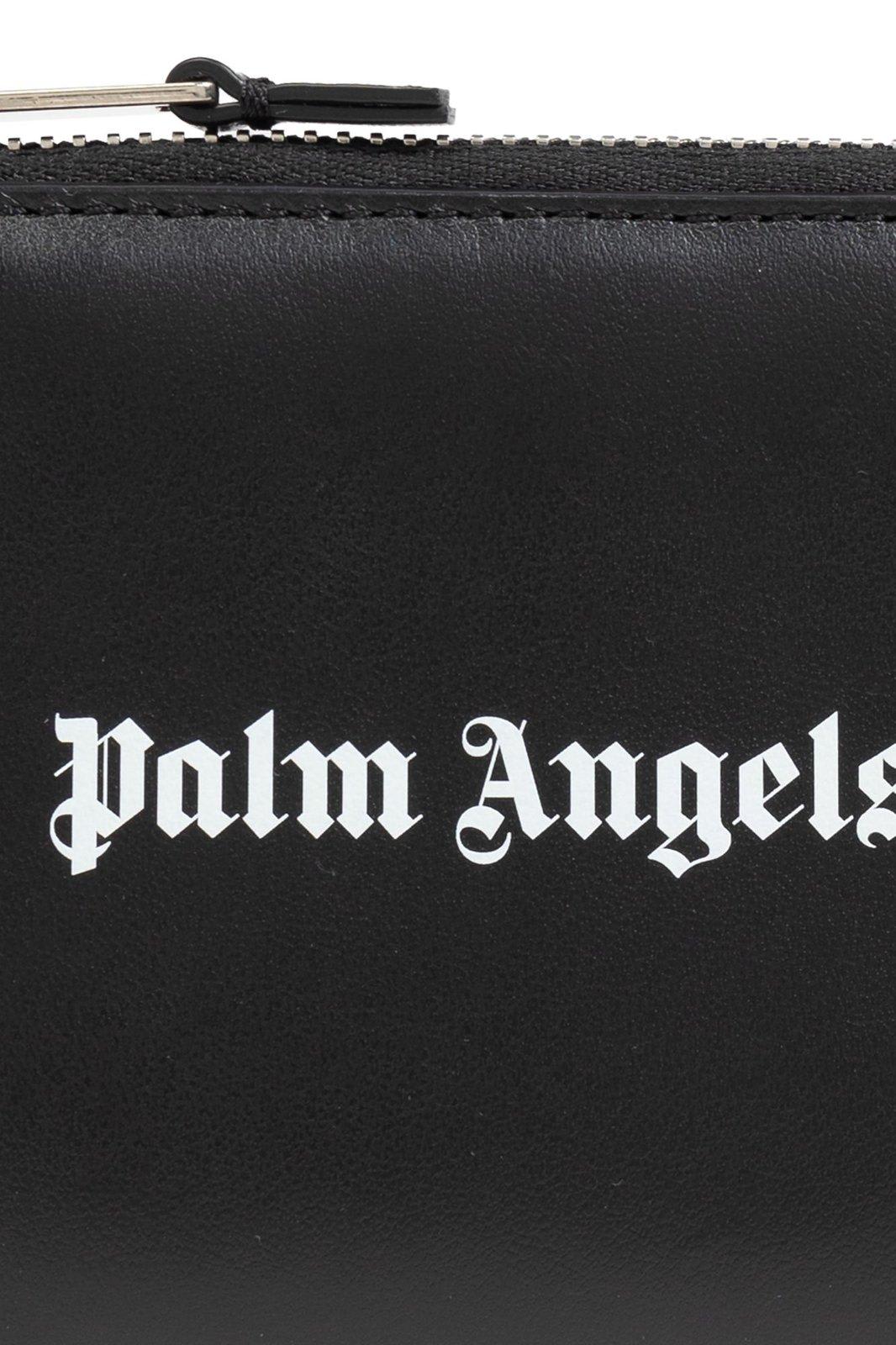 Shop Palm Angels Logo Printed Zipped Wallet In Black/white