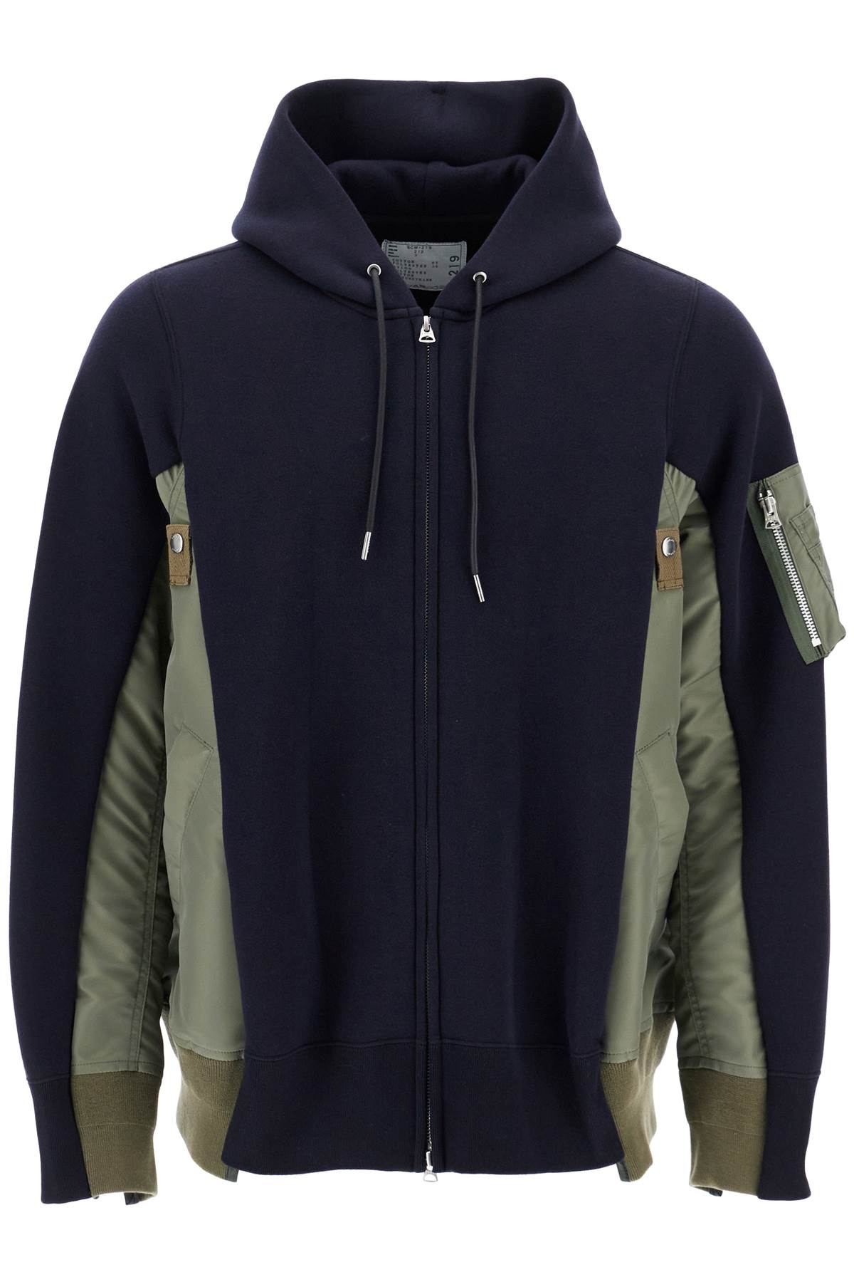 Shop Sacai Layered Effect Sweatshirt Style Bomber In Navy×khaki (blue)