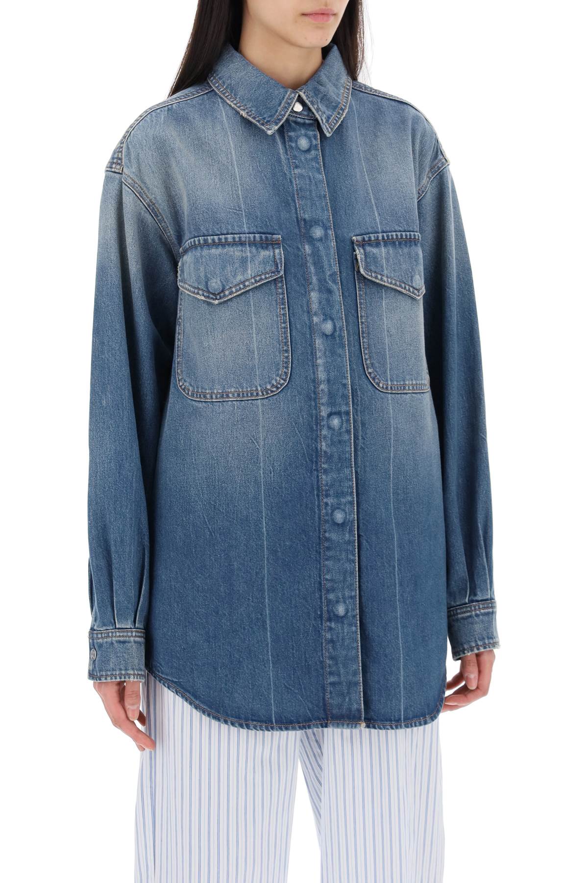 Shop Closed Denim Overshirt Made Of Recycled Cotton Blend In Mid Blue (blue)