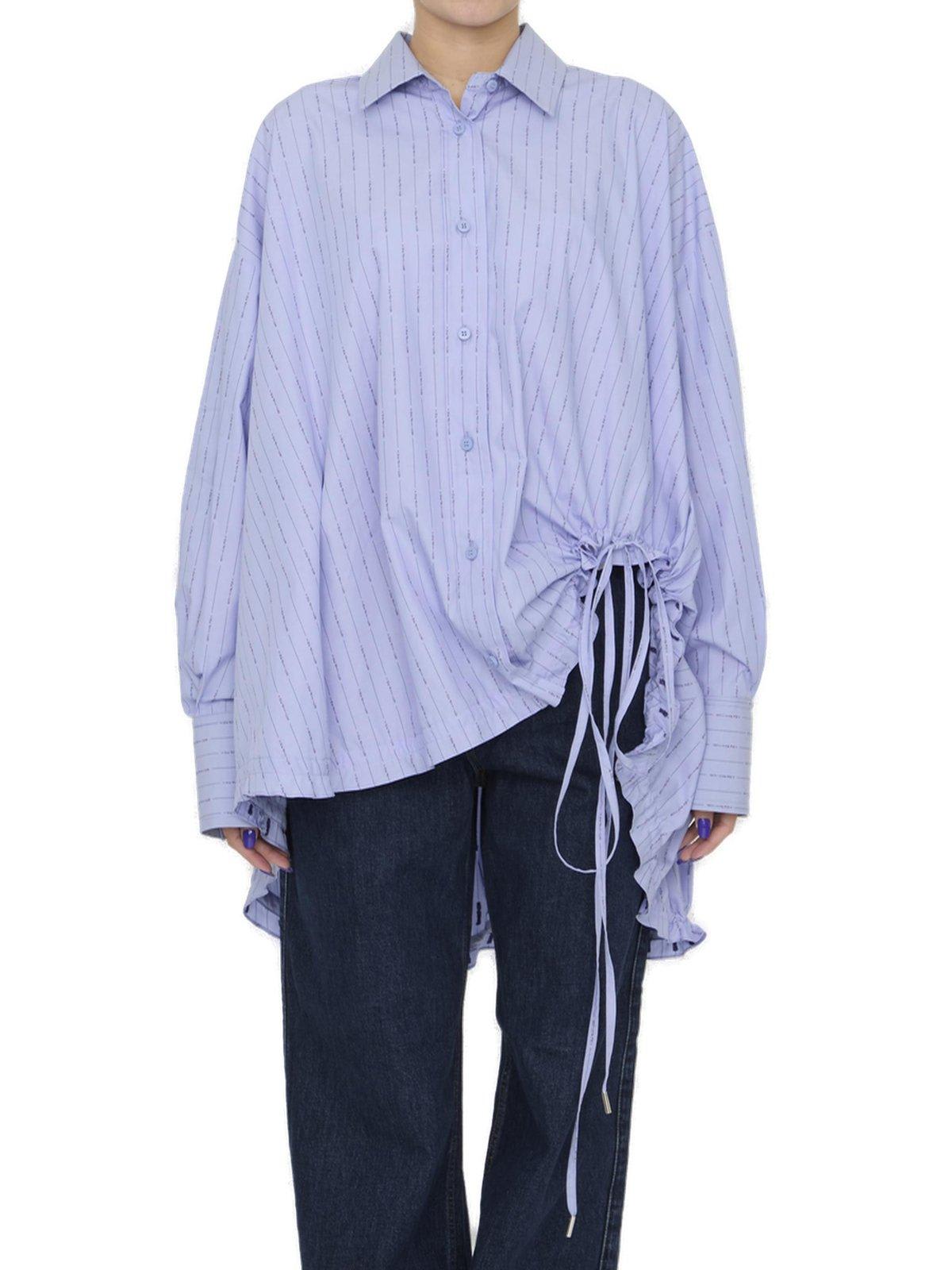 Striped Drawstring-hem Asymmetric Shirt