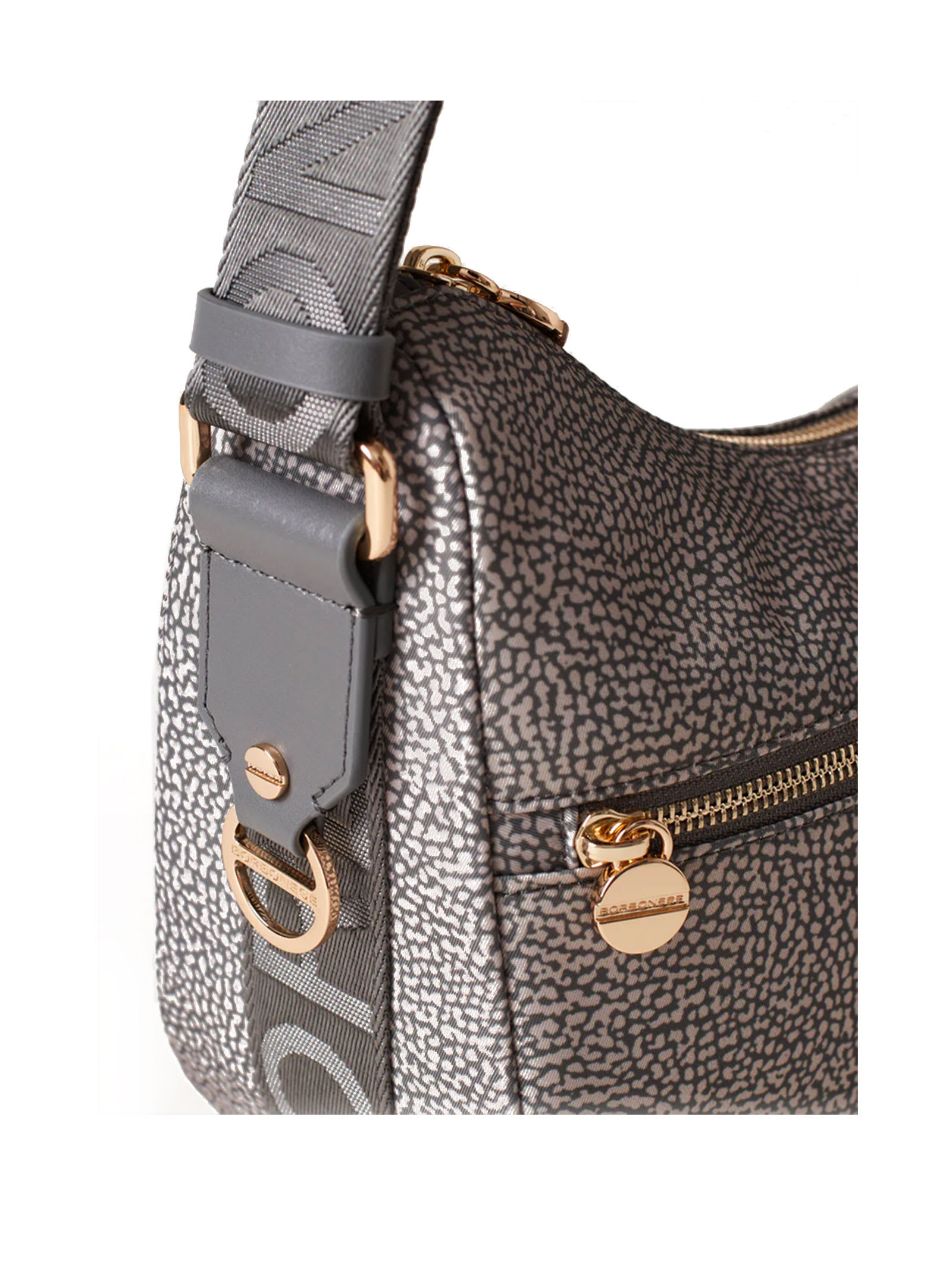 Shop Borbonese Luna Hobo Small Shoulder Bag In Op Fabric Grey In Clay Grey