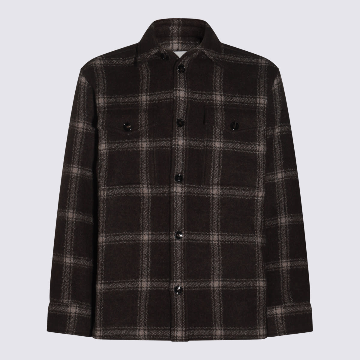 AMI ALEXANDRE MATTIUSSI DARK BROWN WOOL SHIRT 