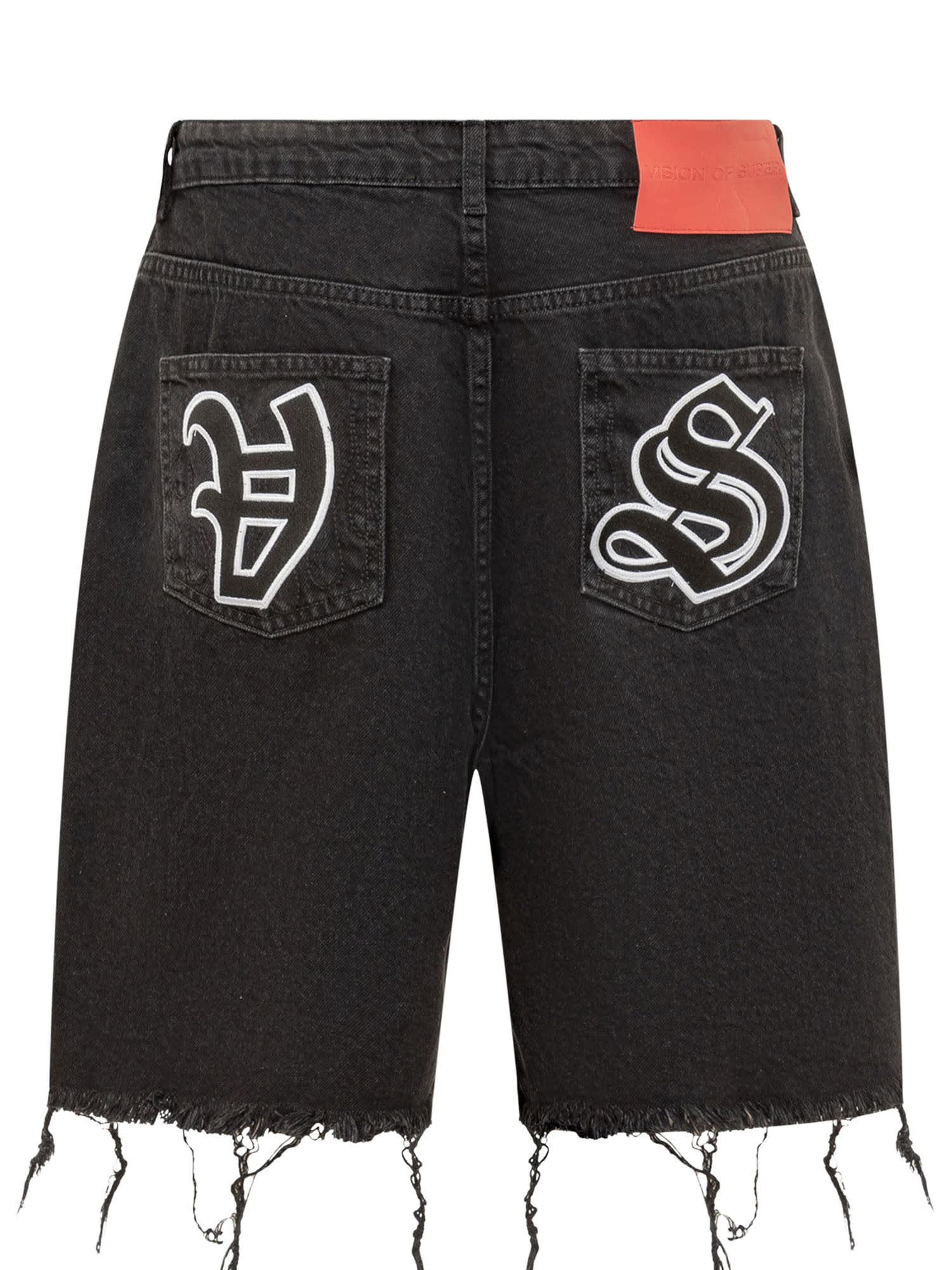 Shop Vision Of Super Gotic Patch Shorts In Black Denim