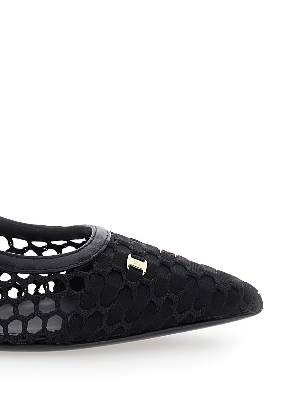 Shop Ferragamo Clizia Black Slingback Pumps With Logo Detail In Mesh And Leather Woman